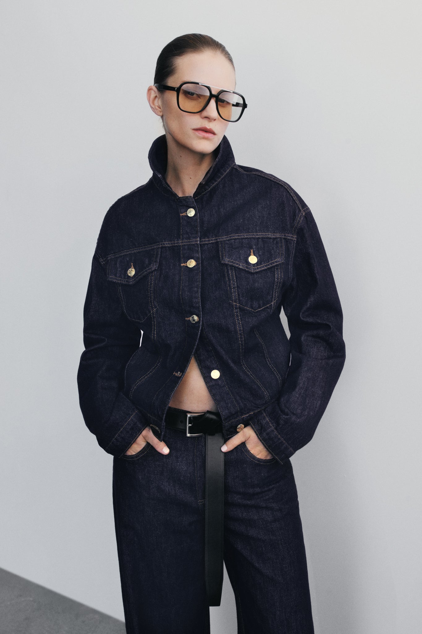 Kirra Cinched Denim Jacket / Washed Indigo Blue | Meshki | S Kirra Cinched Denim Jacket / Washed Indigo Blue | Meshki | S
