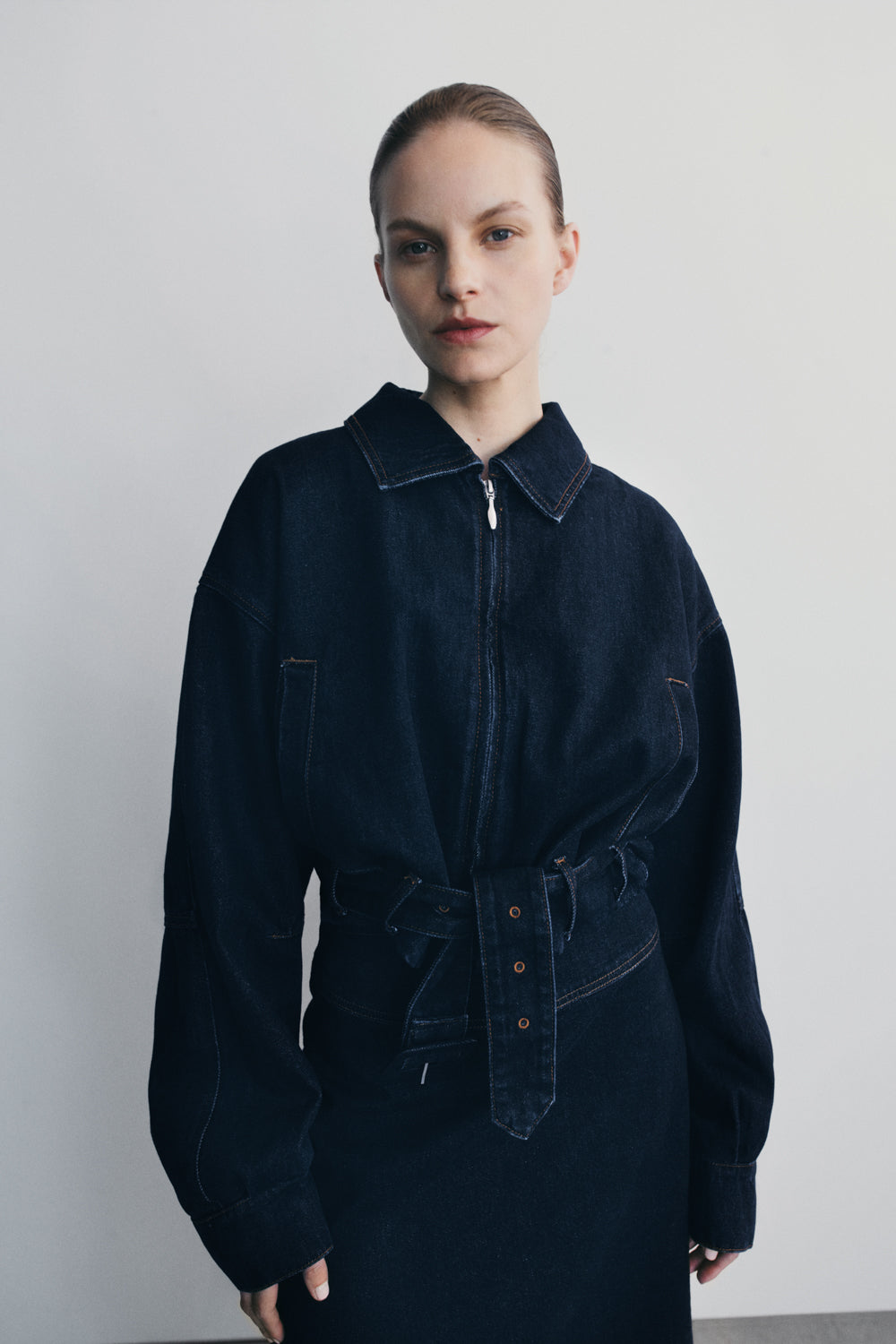 Fallon Cropped Denim Jacket - Indigo Blue