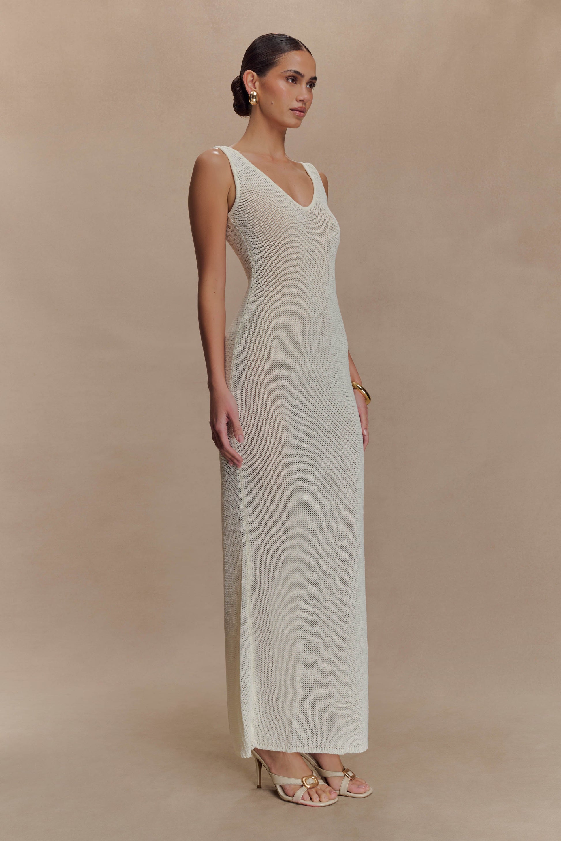 Ari Tape Yarn Knit Maxi Dress / White | MESHKI | 3XL Ari Tape Yarn Knit Maxi Dress / White | MESHKI | 3XL