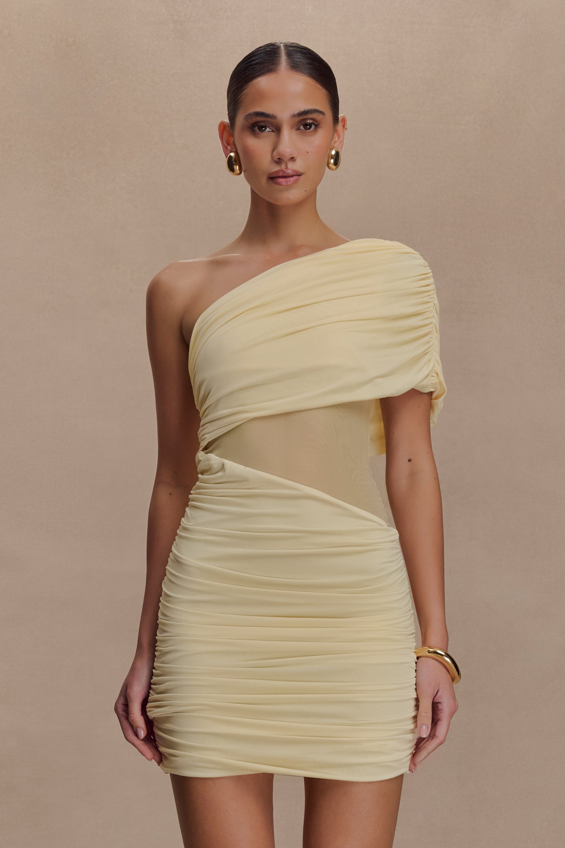 Dallas One Shoulder Mesh Mini Dress / Lemon | Meshki | 3XL Dallas One Shoulder Mesh Mini Dress / Lemon | Meshki | 3XL