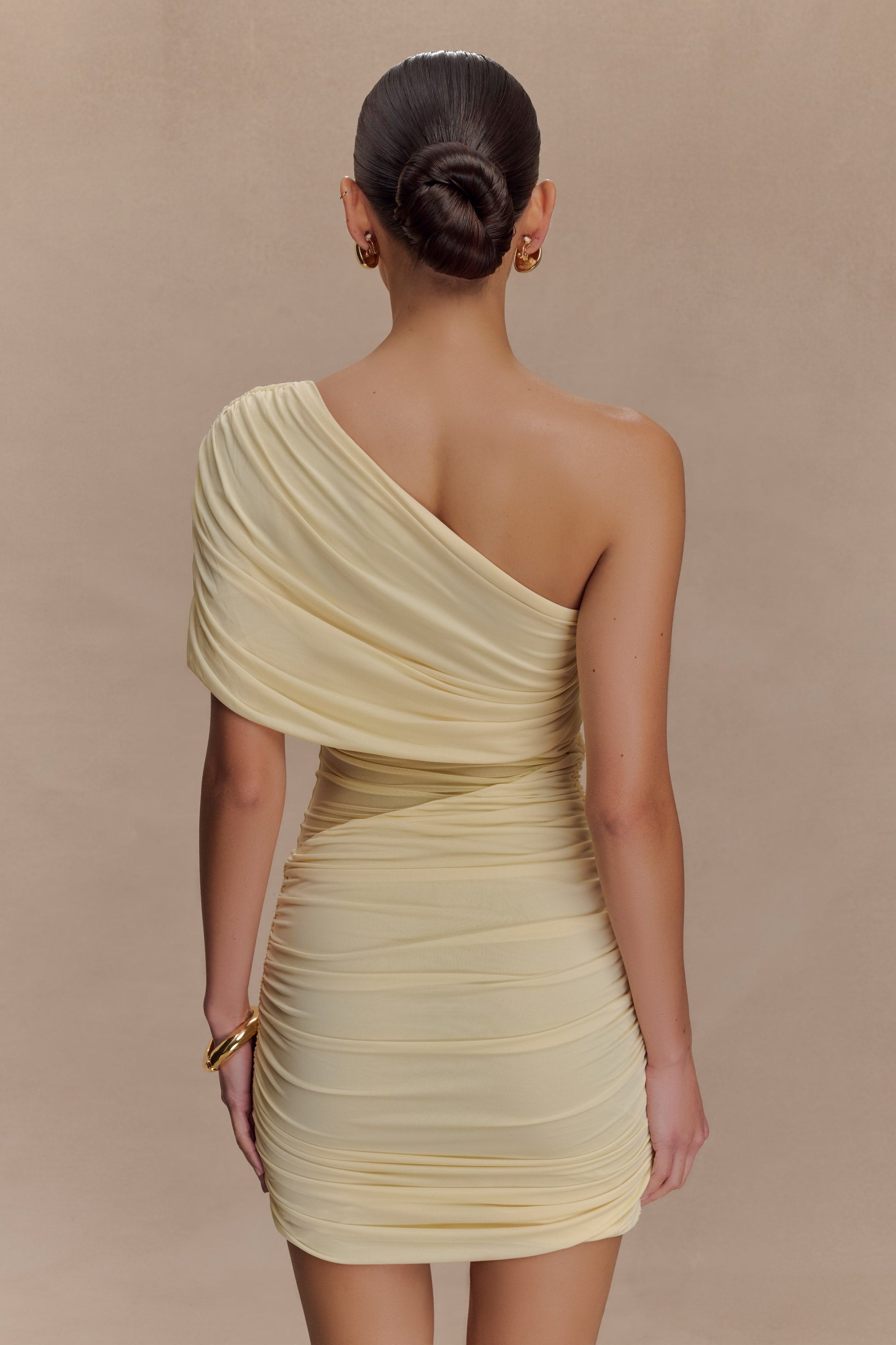 Dallas One Shoulder Mesh Mini Dress / Lemon | Meshki | 3XL Dallas One Shoulder Mesh Mini Dress / Lemon | Meshki | 3XL