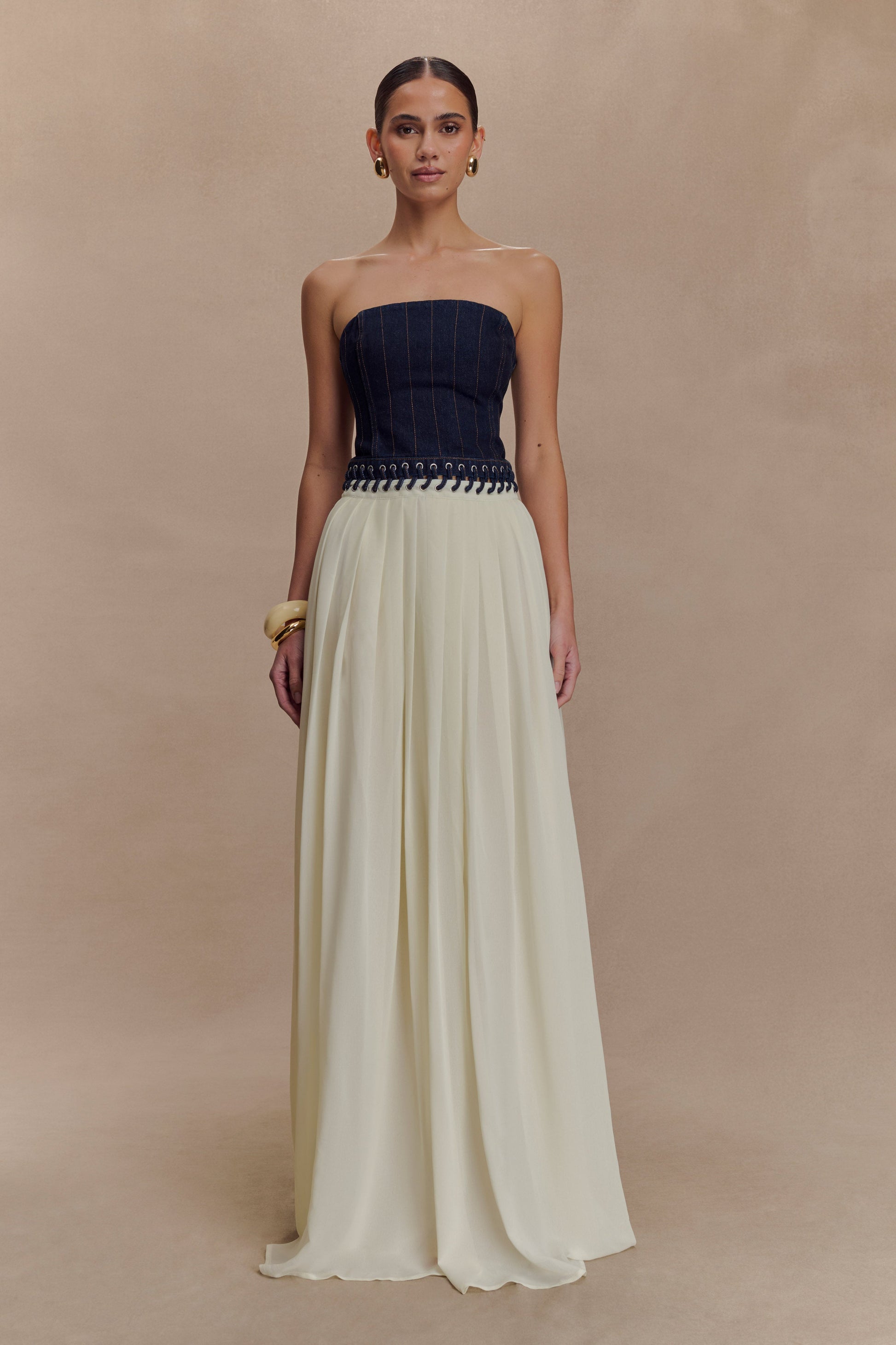 Suella Chiffon Denim Maxi Dress / Indigo Blue | MESHKI