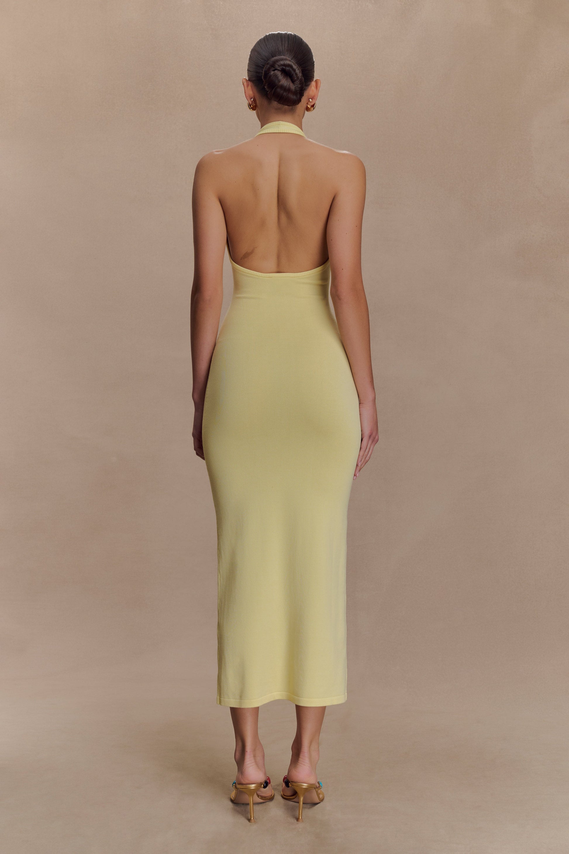 Ovina Halter Neck Knit Midi Dress / Lemon | MESHKI | XXL Ovina Halter Neck Knit Midi Dress / Lemon | MESHKI | XXL