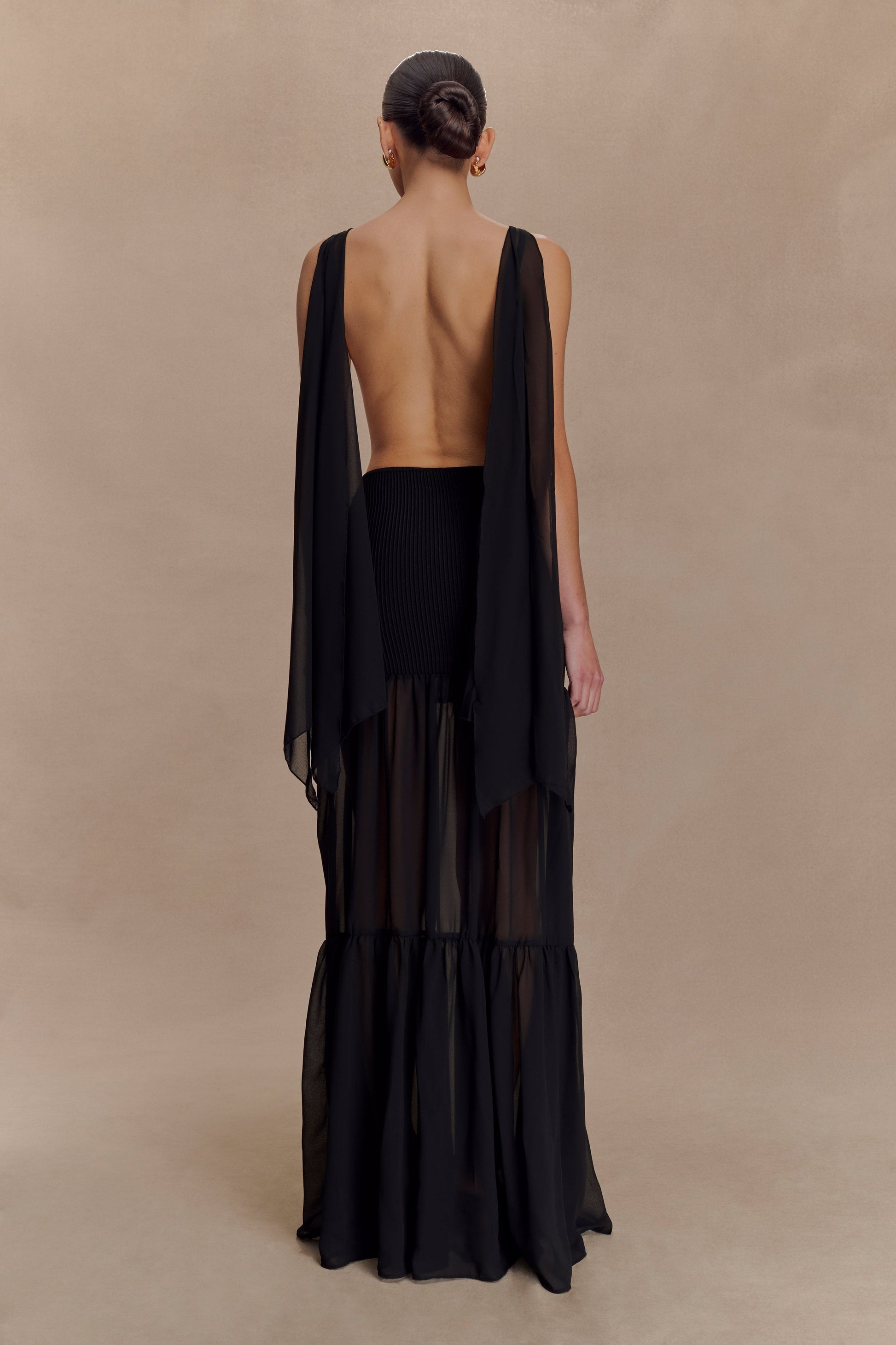 Haille Knit Chiffon Maxi Dress / Black | Meshki | M Haille Knit Chiffon Maxi Dress / Black | Meshki | M