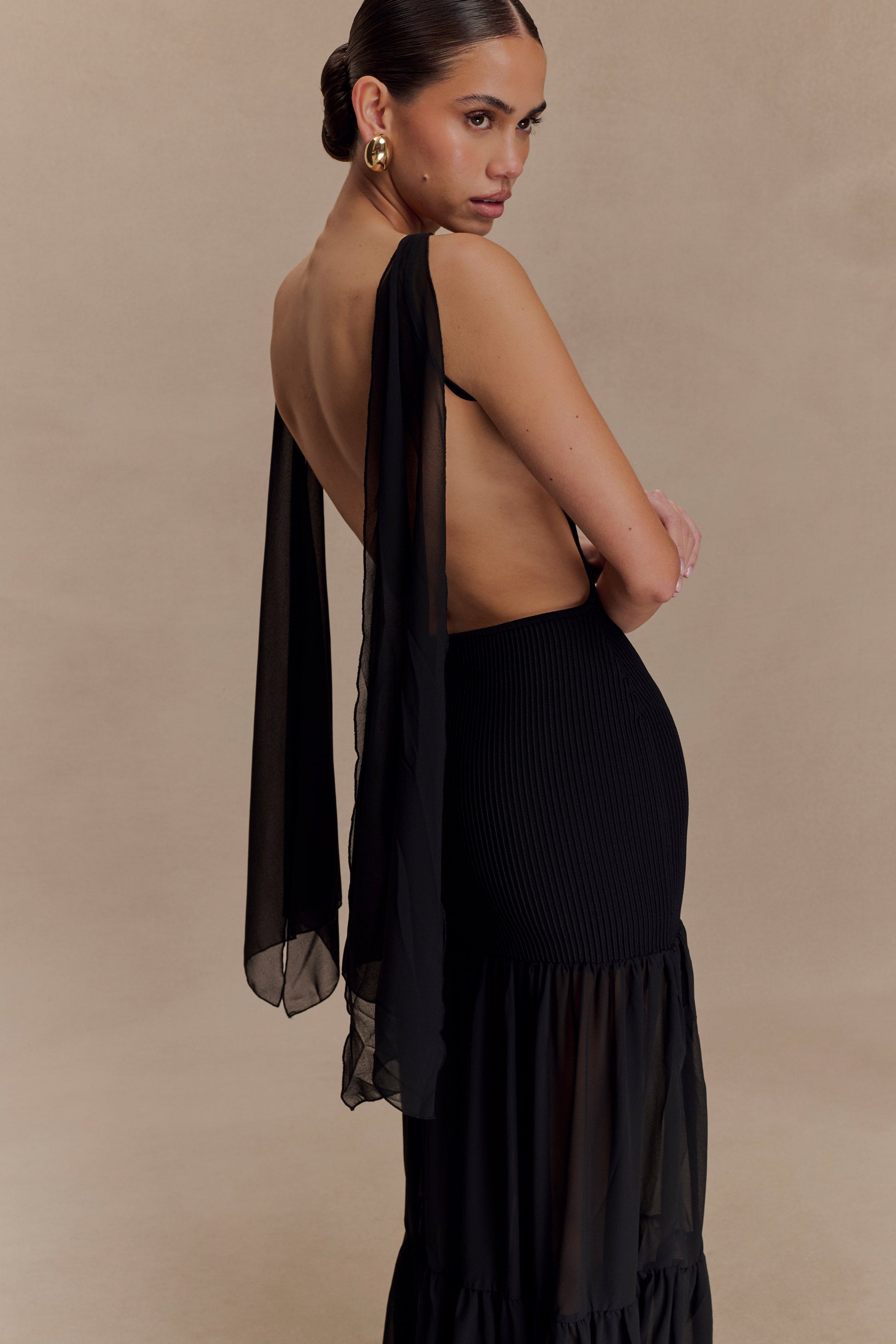 Haille Knit Chiffon Maxi Dress / Black | Meshki | M Haille Knit Chiffon Maxi Dress / Black | Meshki | M