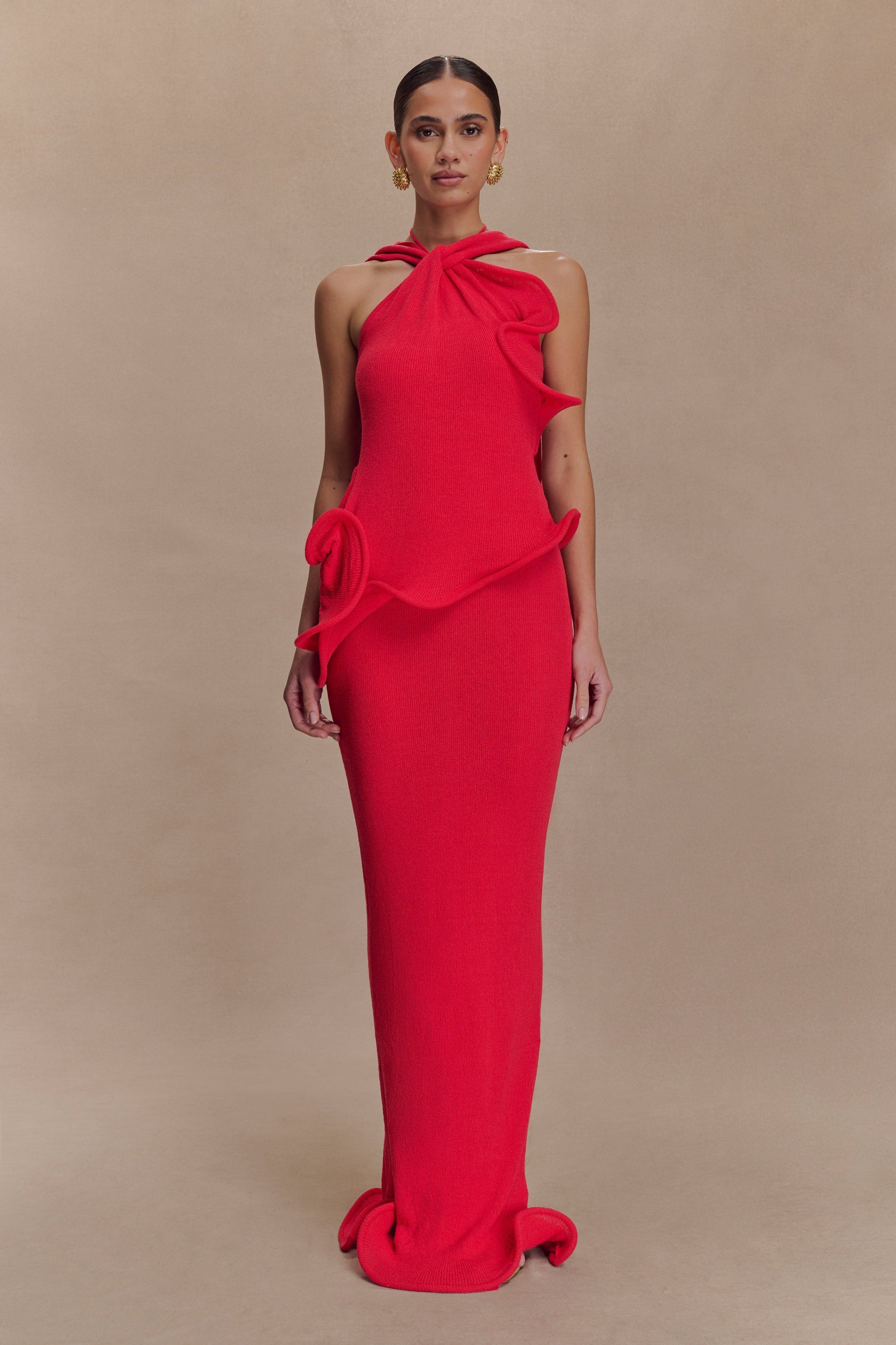 Caprice Halter Knit Maxi Dress / Red | MESHKI | S Caprice Halter Knit Maxi Dress / Red | MESHKI | S