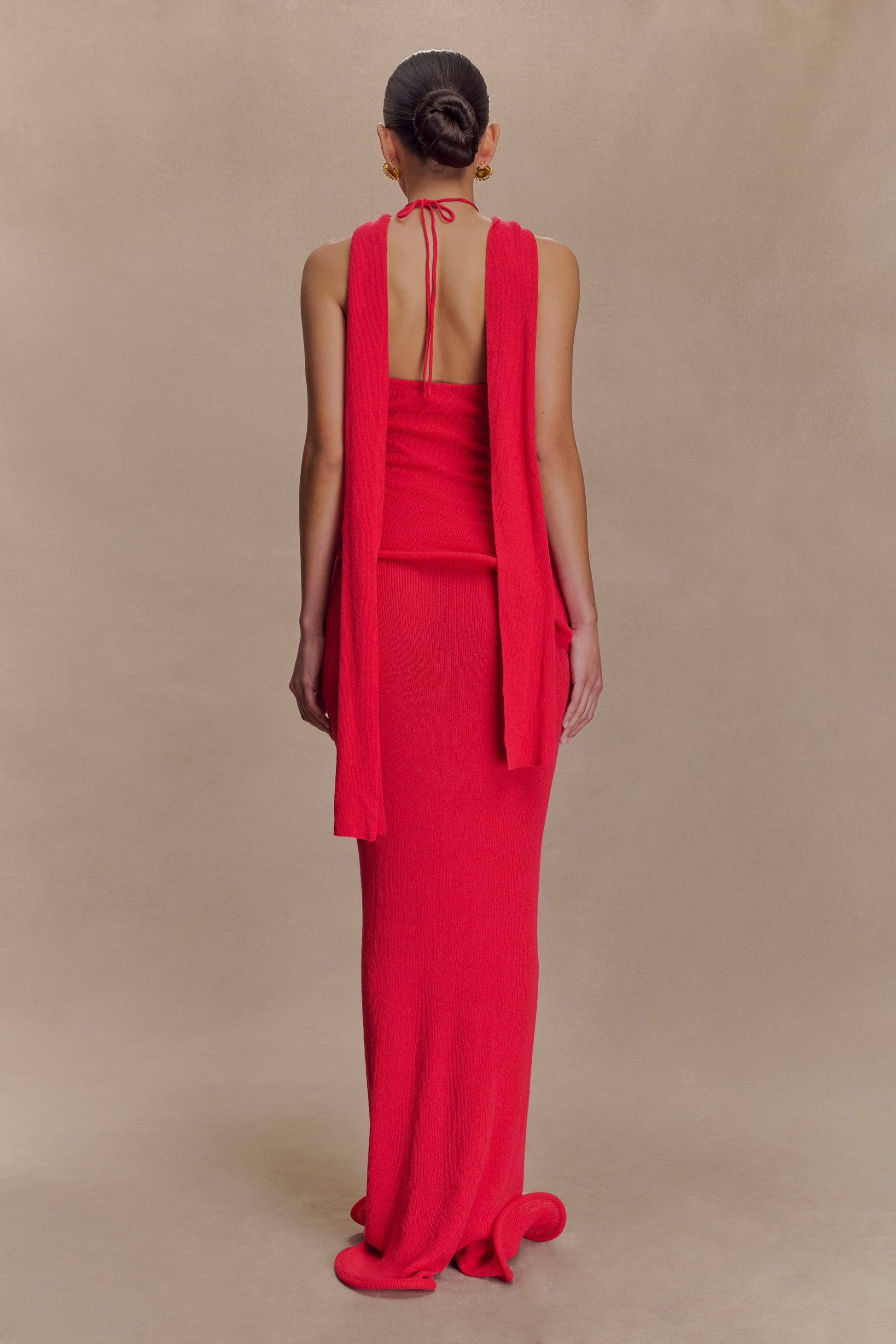 Caprice Halter Knit Maxi Dress / Red | MESHKI | S Caprice Halter Knit Maxi Dress / Red | MESHKI | S