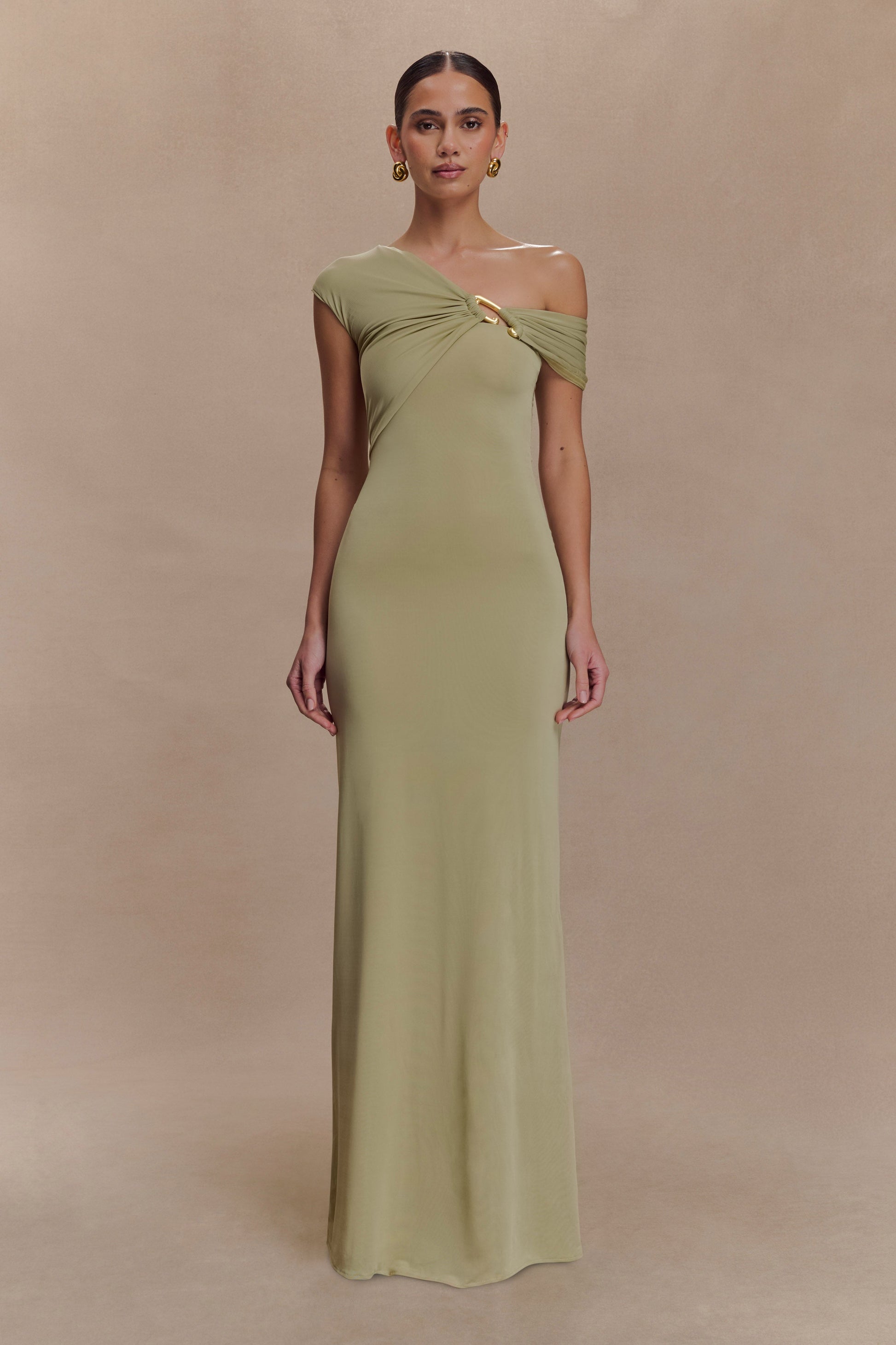 sage green asymmetrical dress Cowl Front Asymmetric Seam Maxi Dress In Sage Green | EGO US