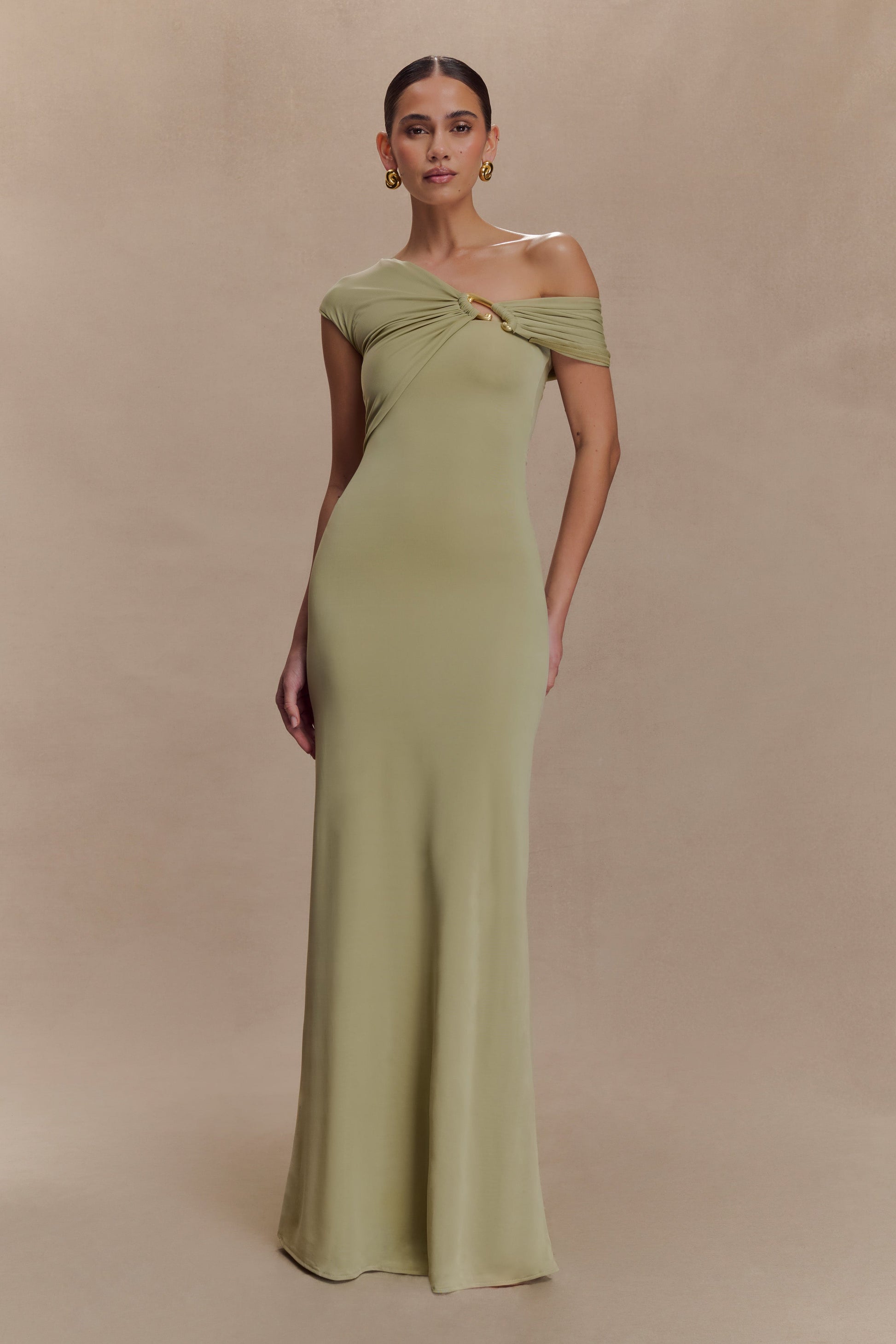 Ashford Asymmetrical Slinky Maxi Dress - Sage | MESHKI US Ashford Asymmetrical Slinky Maxi Dress - Sage | MESHKI US