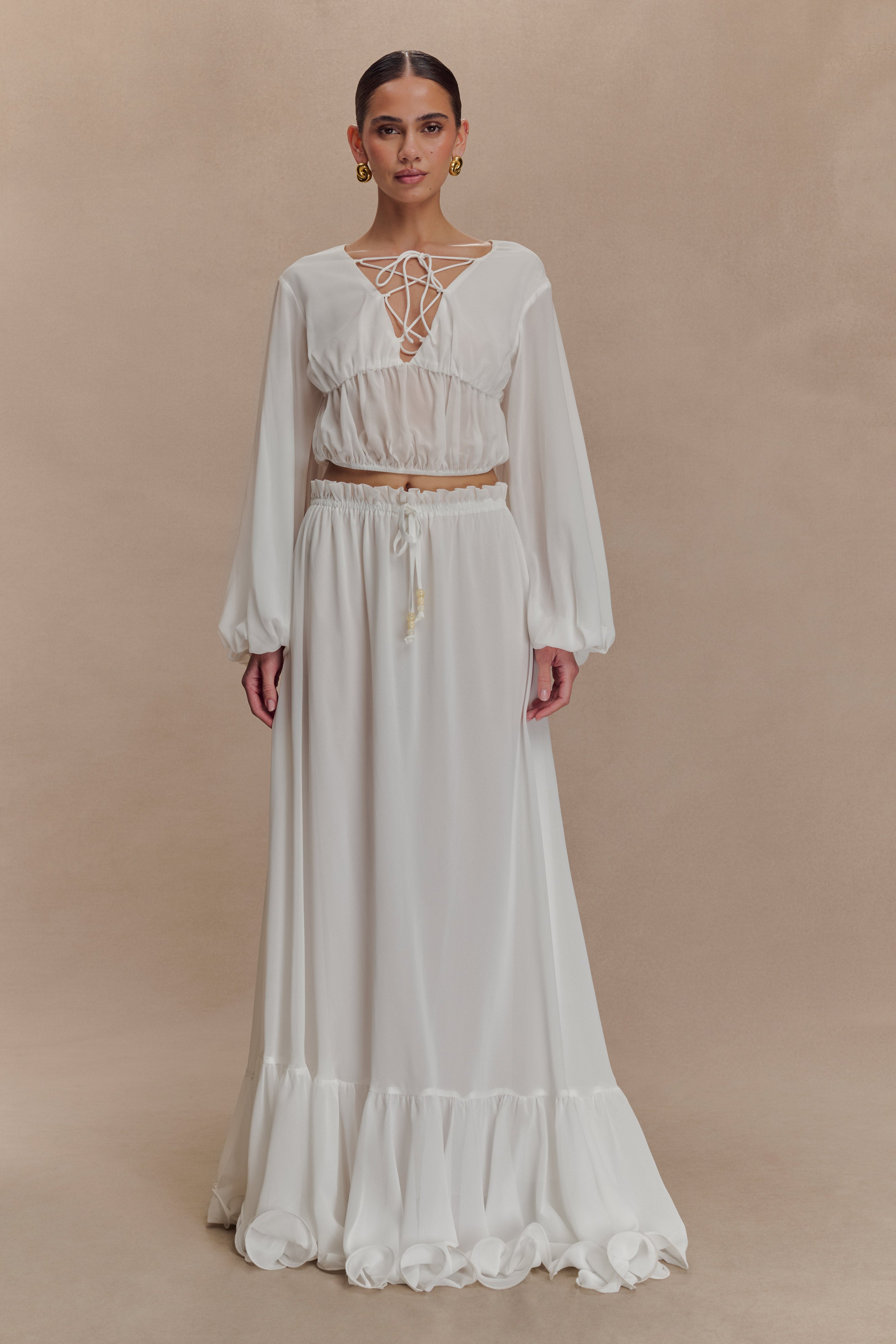 Carlie Chiffon Cross Tie Top - Ivory | MESHKI US