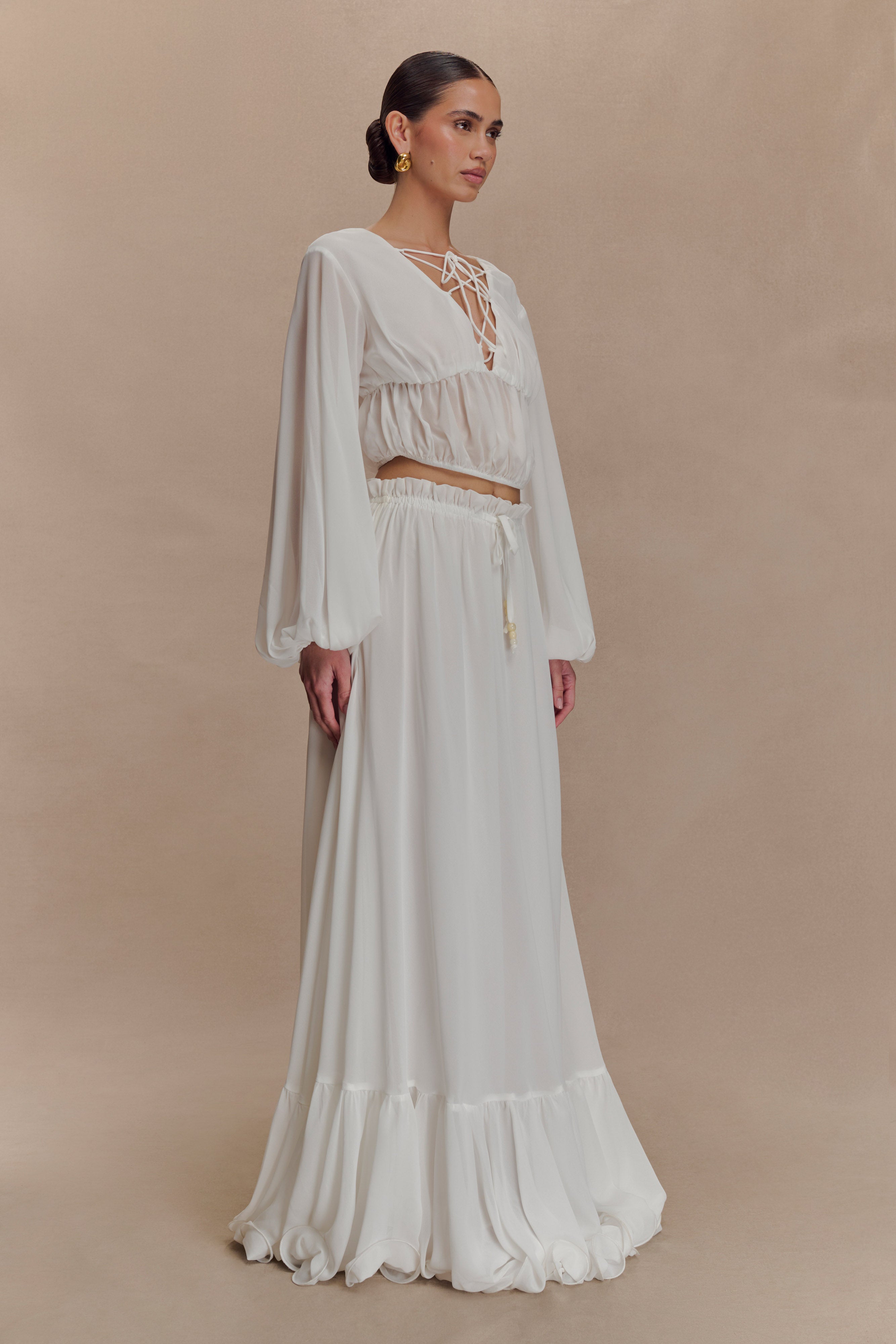 Carlie Chiffon Cross Tie Top - Ivory | MESHKI US