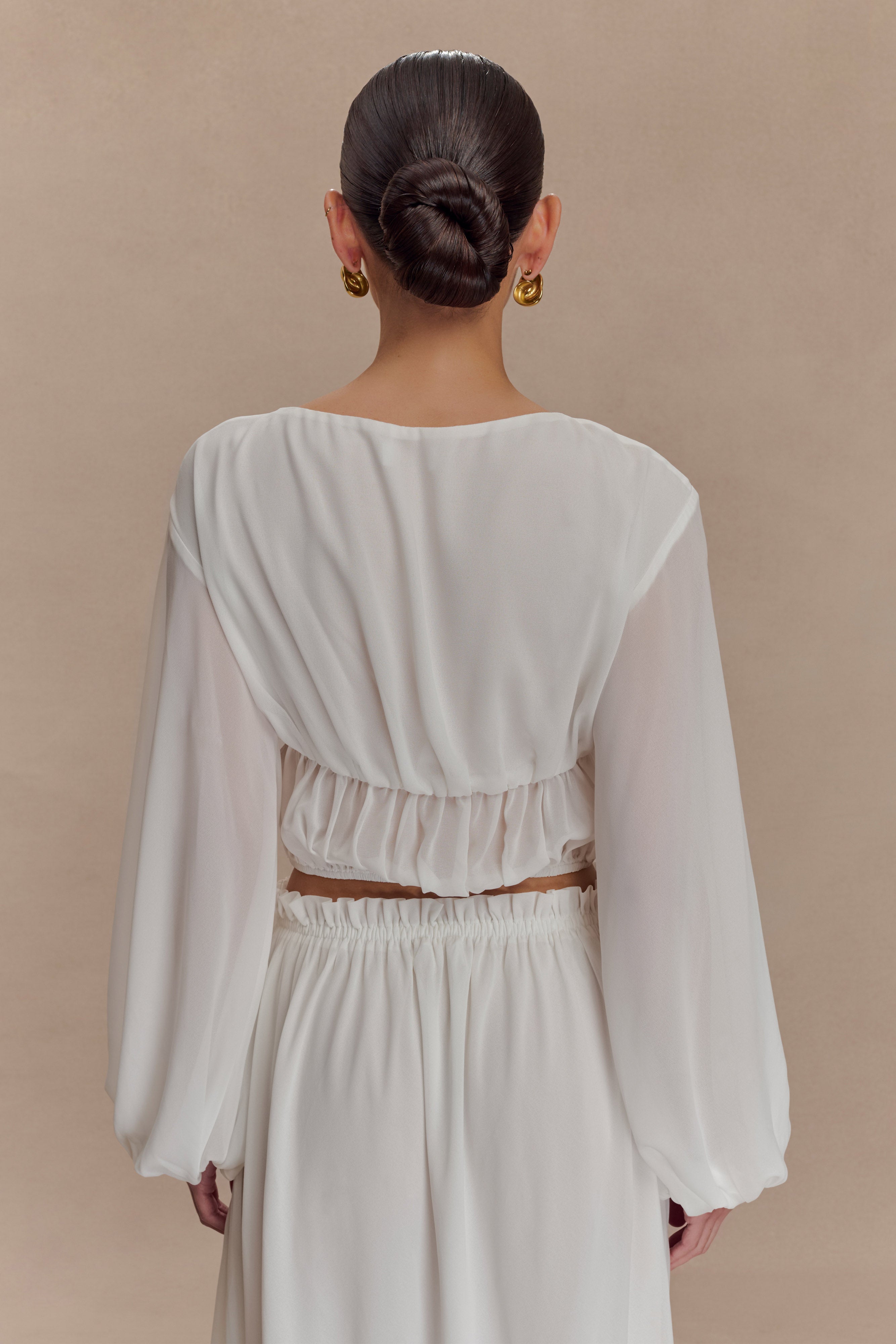 Carlie Chiffon Cross Tie Top - Ivory | MESHKI US