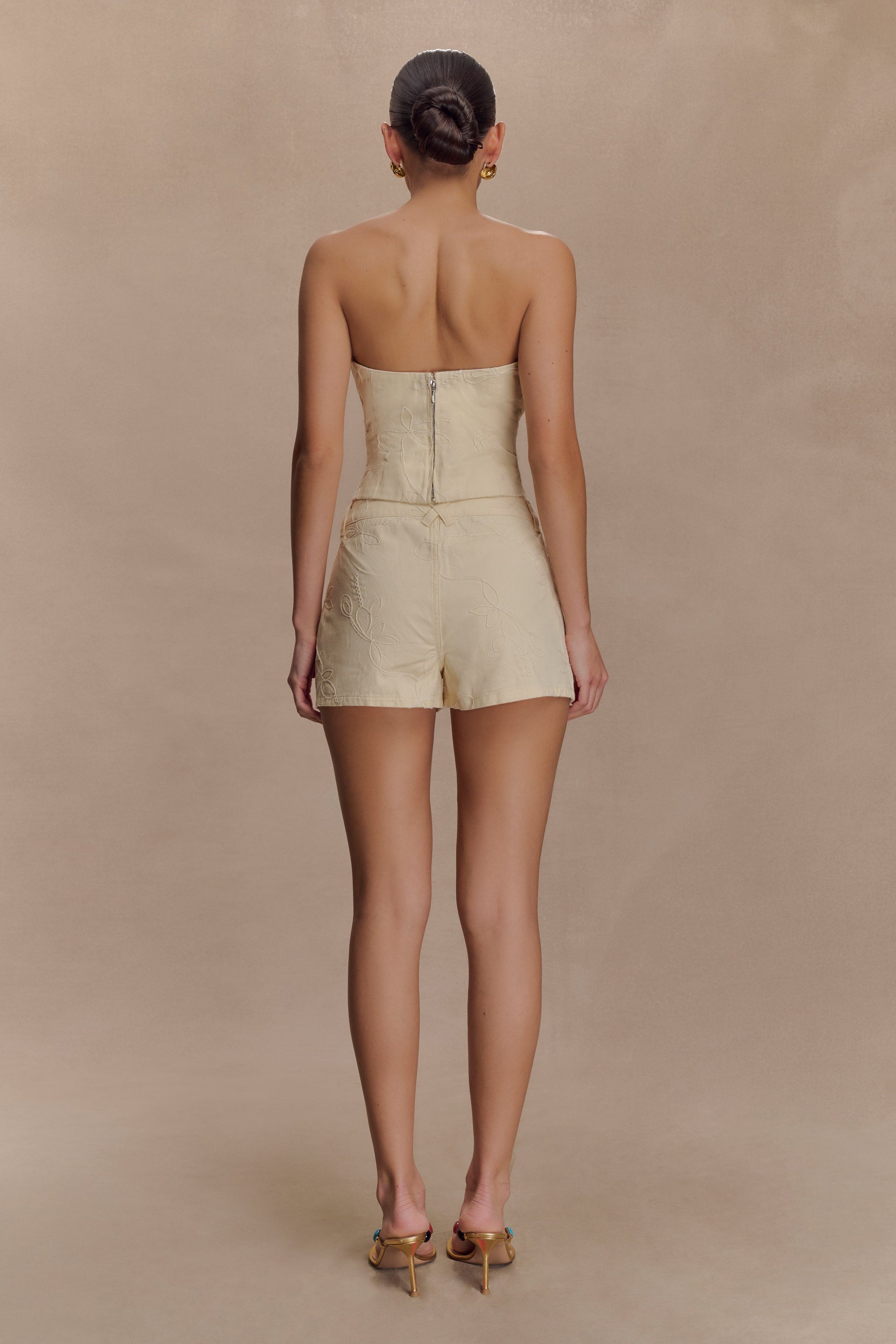Ebony Embroidered Denim Micro Shorts / Cream | Meshki | XL Ebony Embroidered Denim Micro Shorts / Cream | Meshki | XL