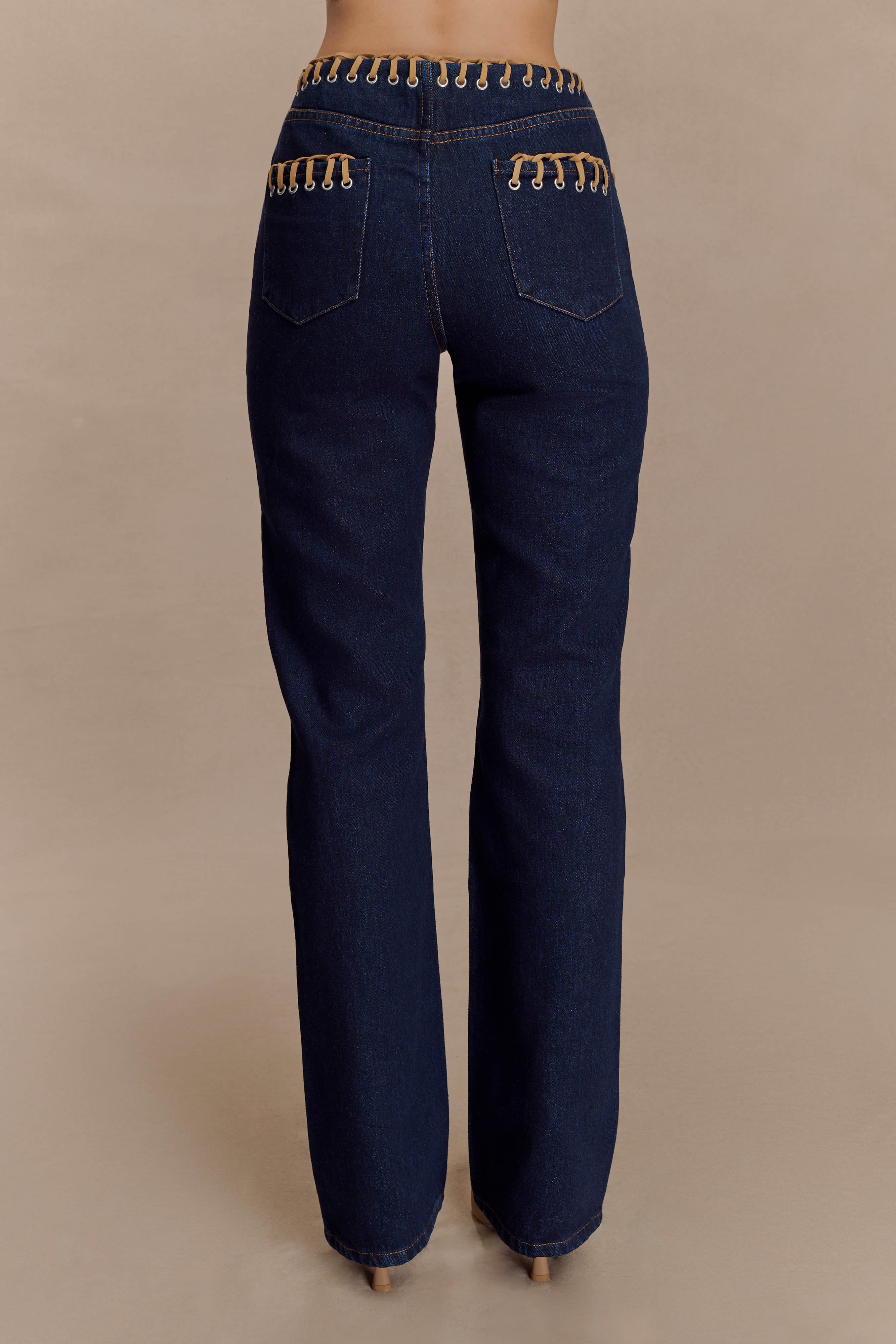 Meryl Lace Up Denim Jean - Indigo Blue | MESHKI US