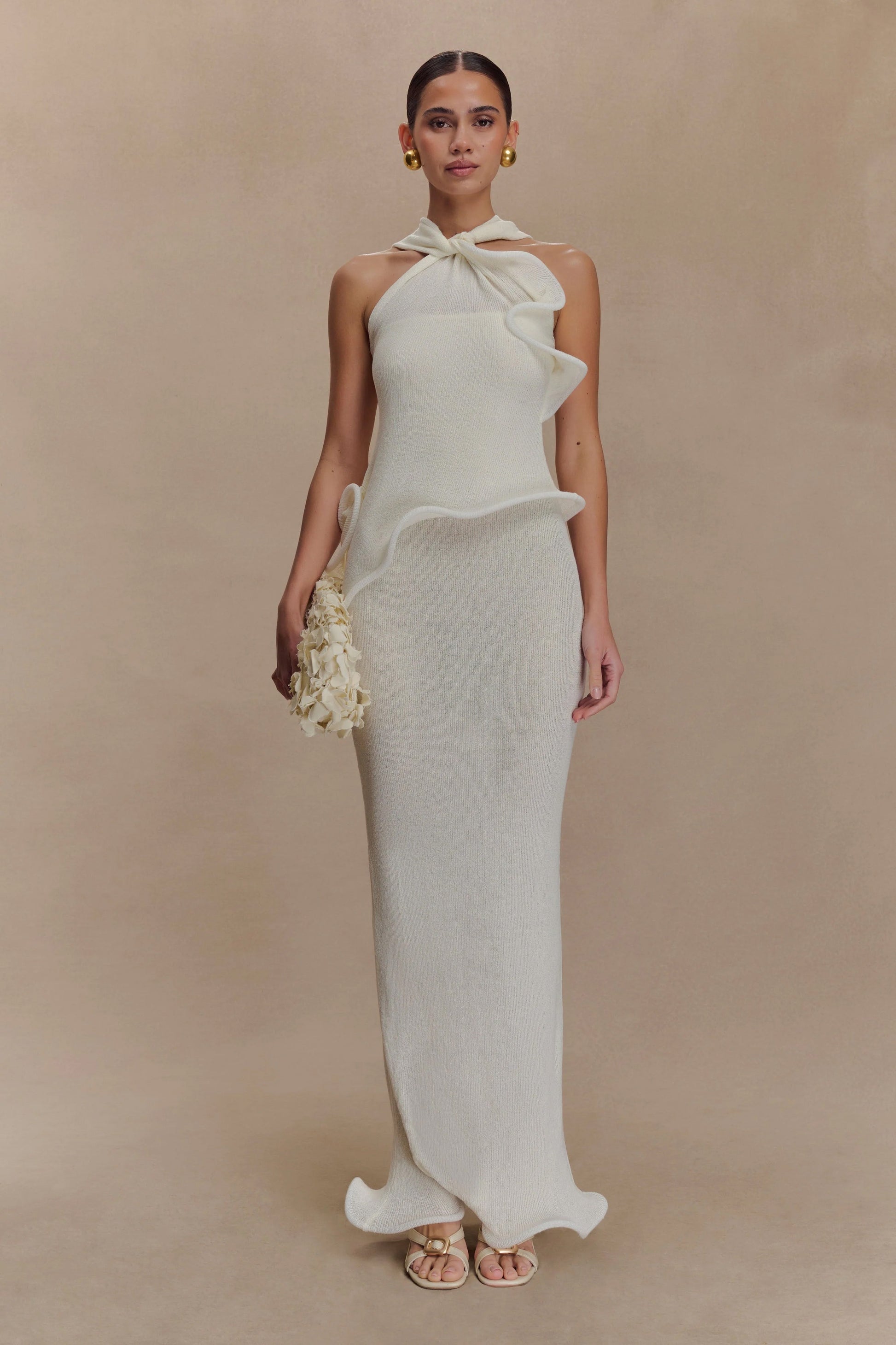 Caprice Halter Knit Maxi Dress / White | MESHKI | XL Caprice Halter Knit Maxi Dress / White | MESHKI | XL