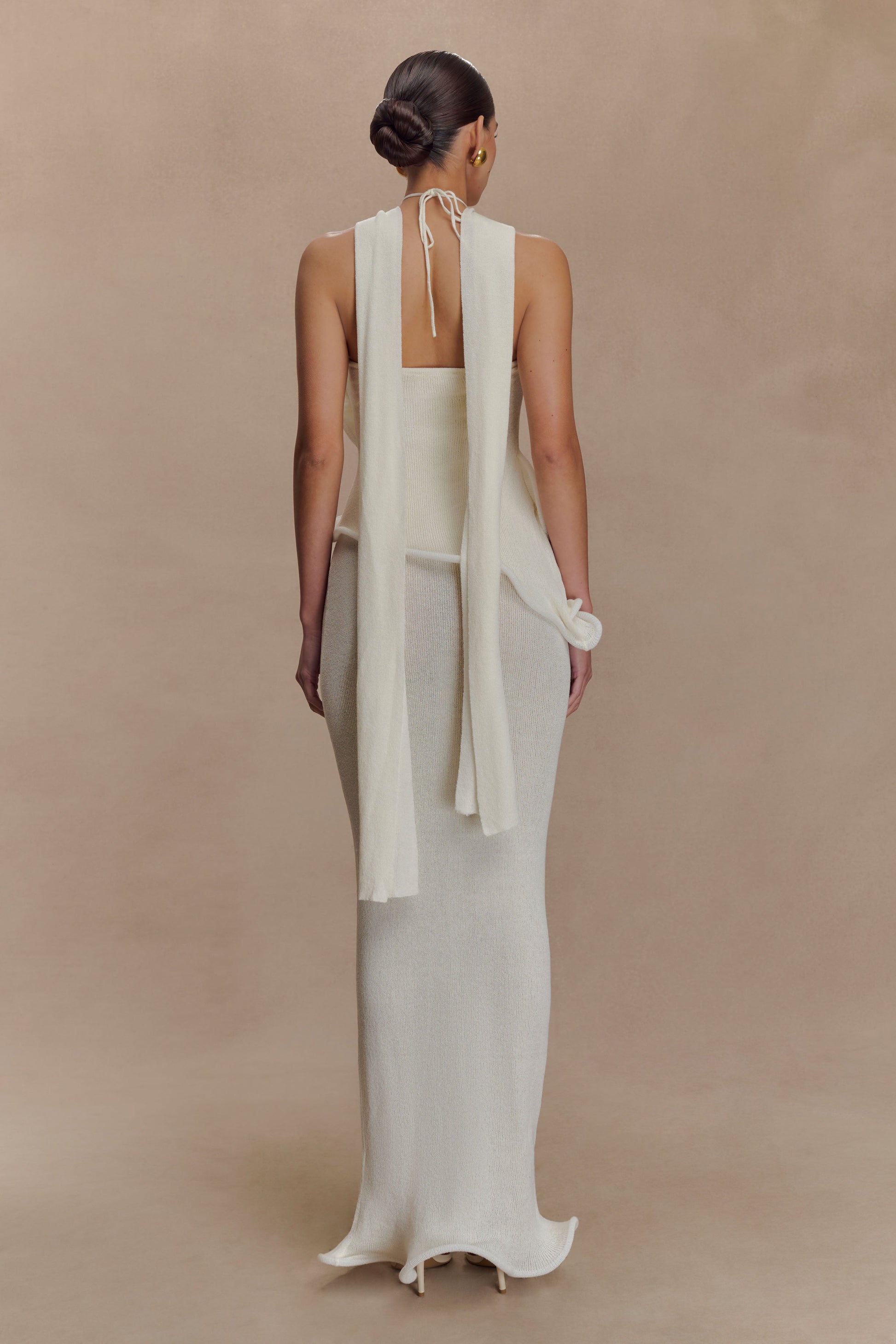 Caprice Halter Knit Maxi Dress / White | MESHKI