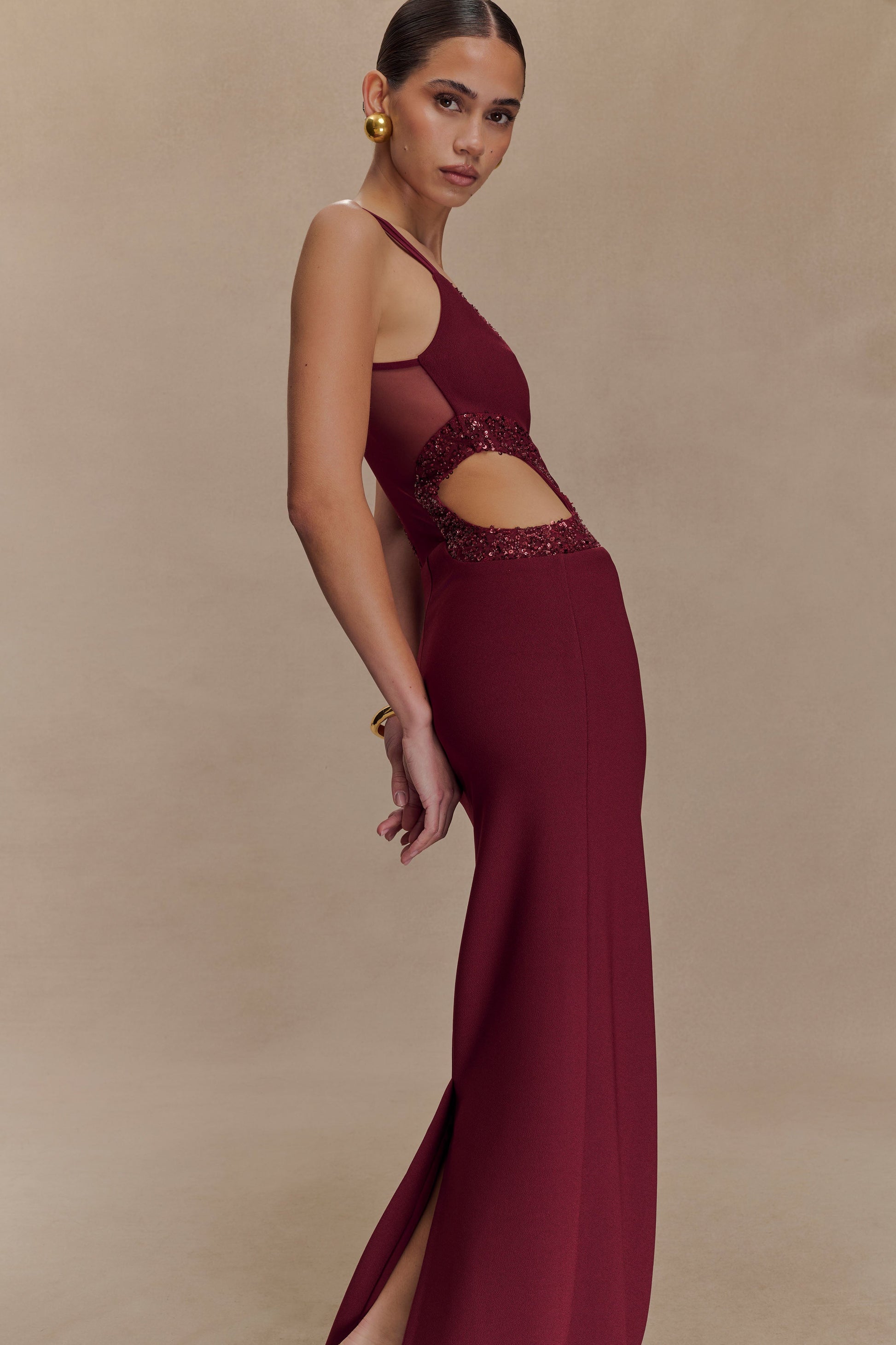 Angelique Beaded Crepe Maxi Dress - Wine | MESHKI US Angelique Beaded Crepe Maxi Dress - Wine | MESHKI US