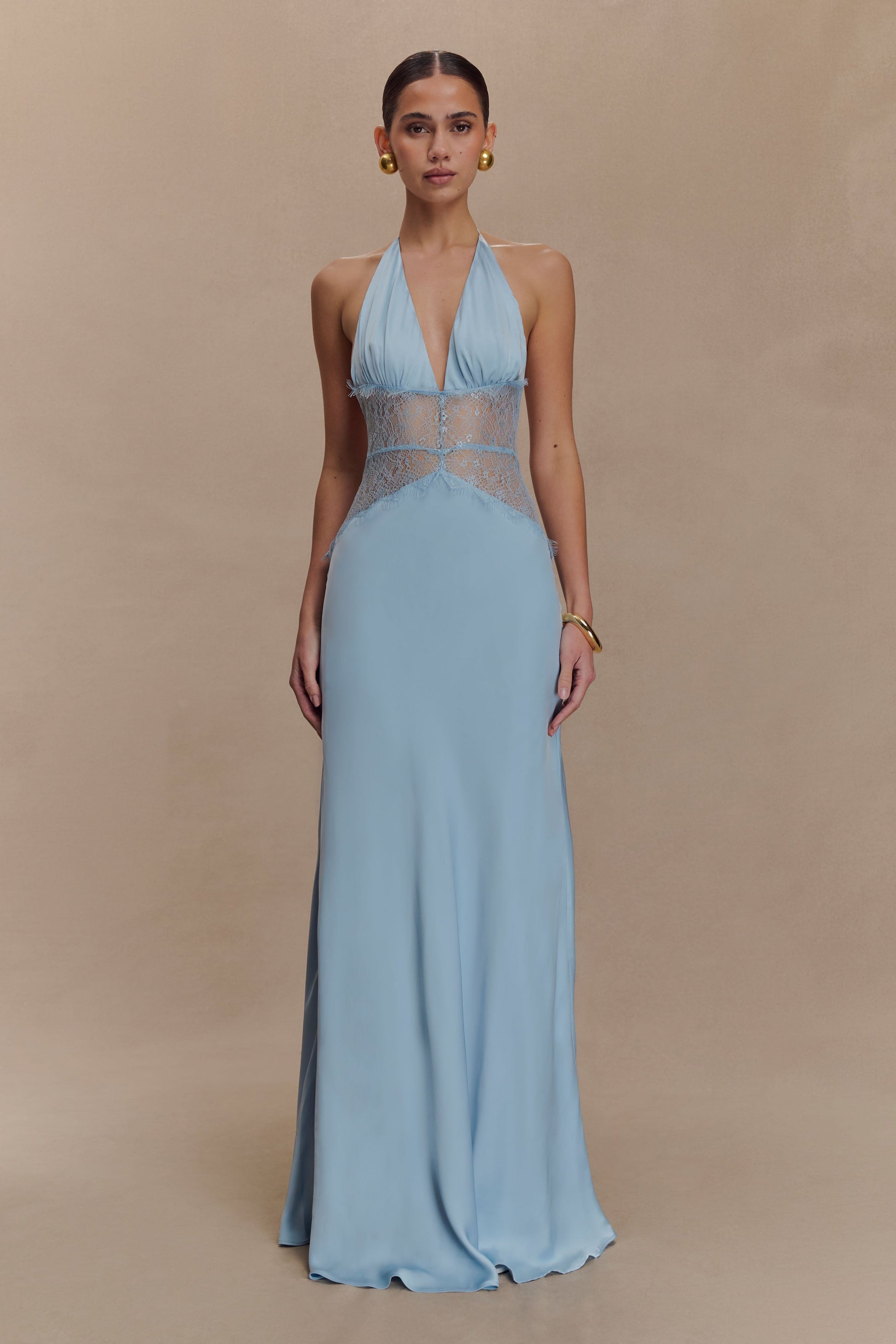 Dinah Lace And Satin Maxi Dress / Cornflower Blue | MESHKI