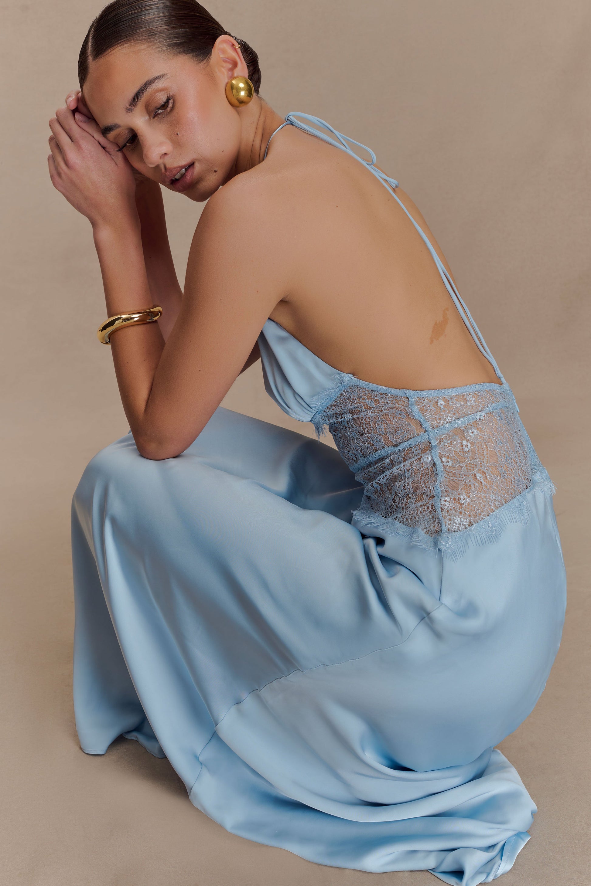 Dinah Lace And Satin Maxi Dress - Cornflower Blue | MESHKI US Dinah Lace And Satin Maxi Dress - Cornflower Blue | MESHKI US