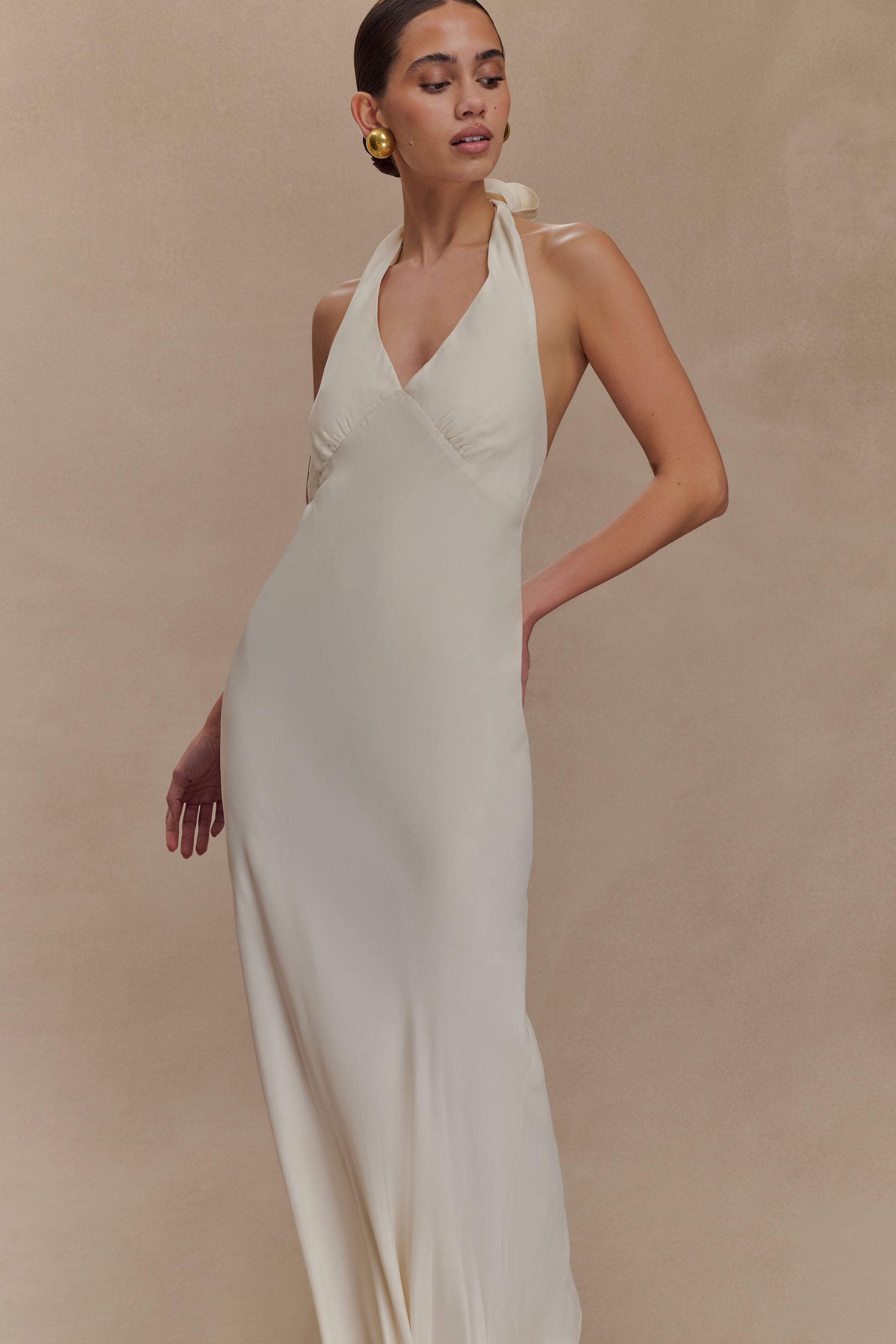 halter neck fishtail maxi dress in ivory Coast Women's Satin Halter Neck Fishtail Dress