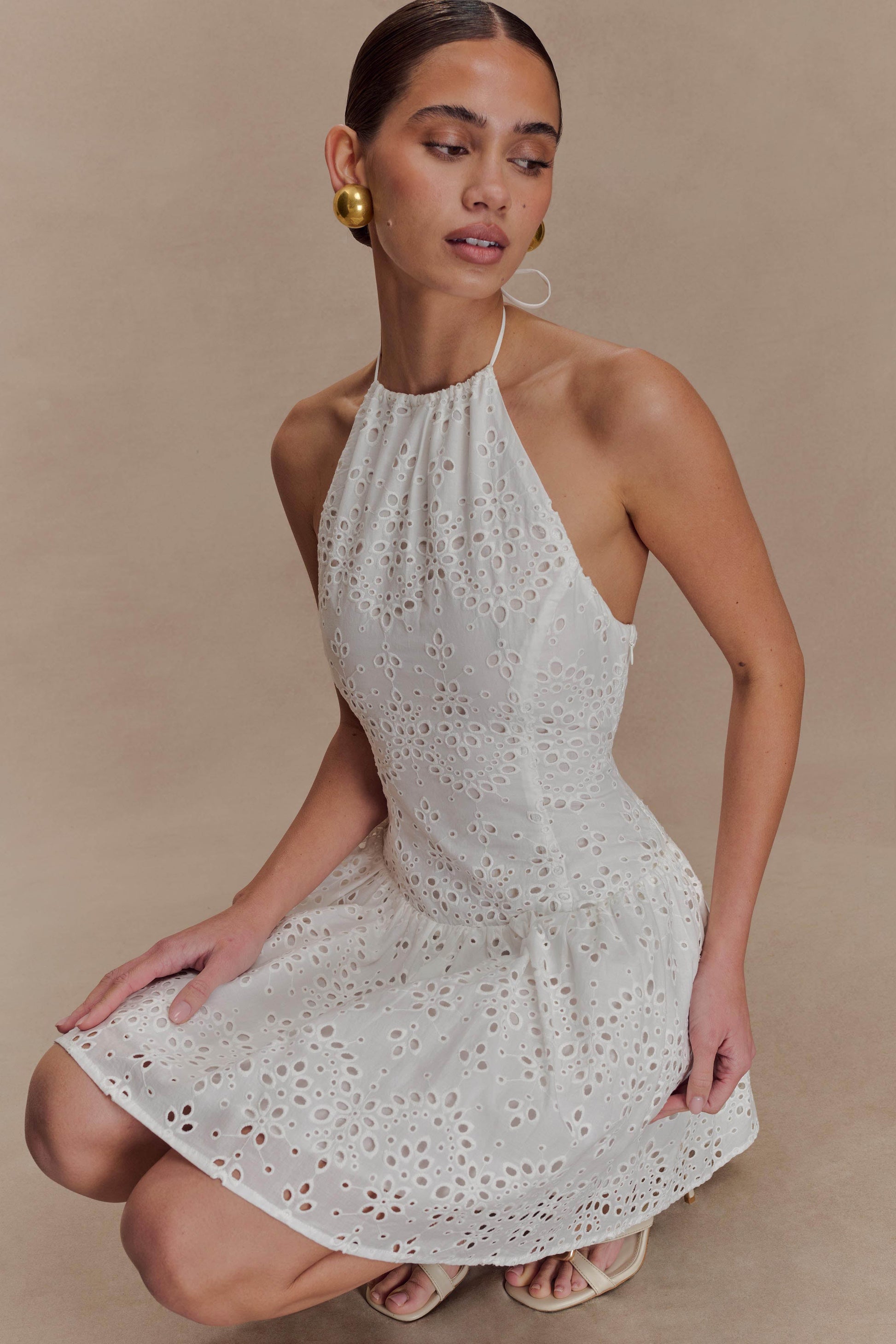 Carlina Broderie Mini Dress - White | MESHKI US Carlina Broderie Mini Dress - White | MESHKI US