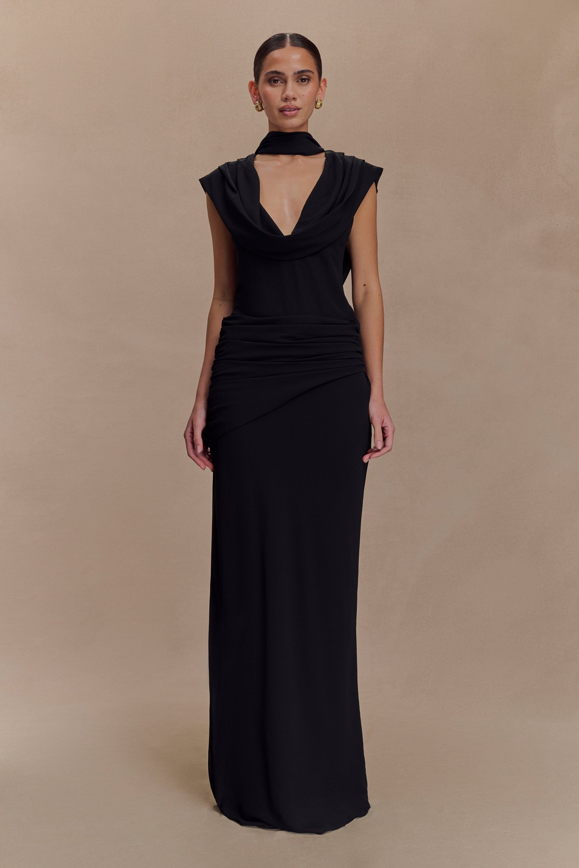 Giulia Chiffon Draped Maxi Dress / Black | MESHKI | M Giulia Chiffon Draped Maxi Dress / Black | MESHKI | M