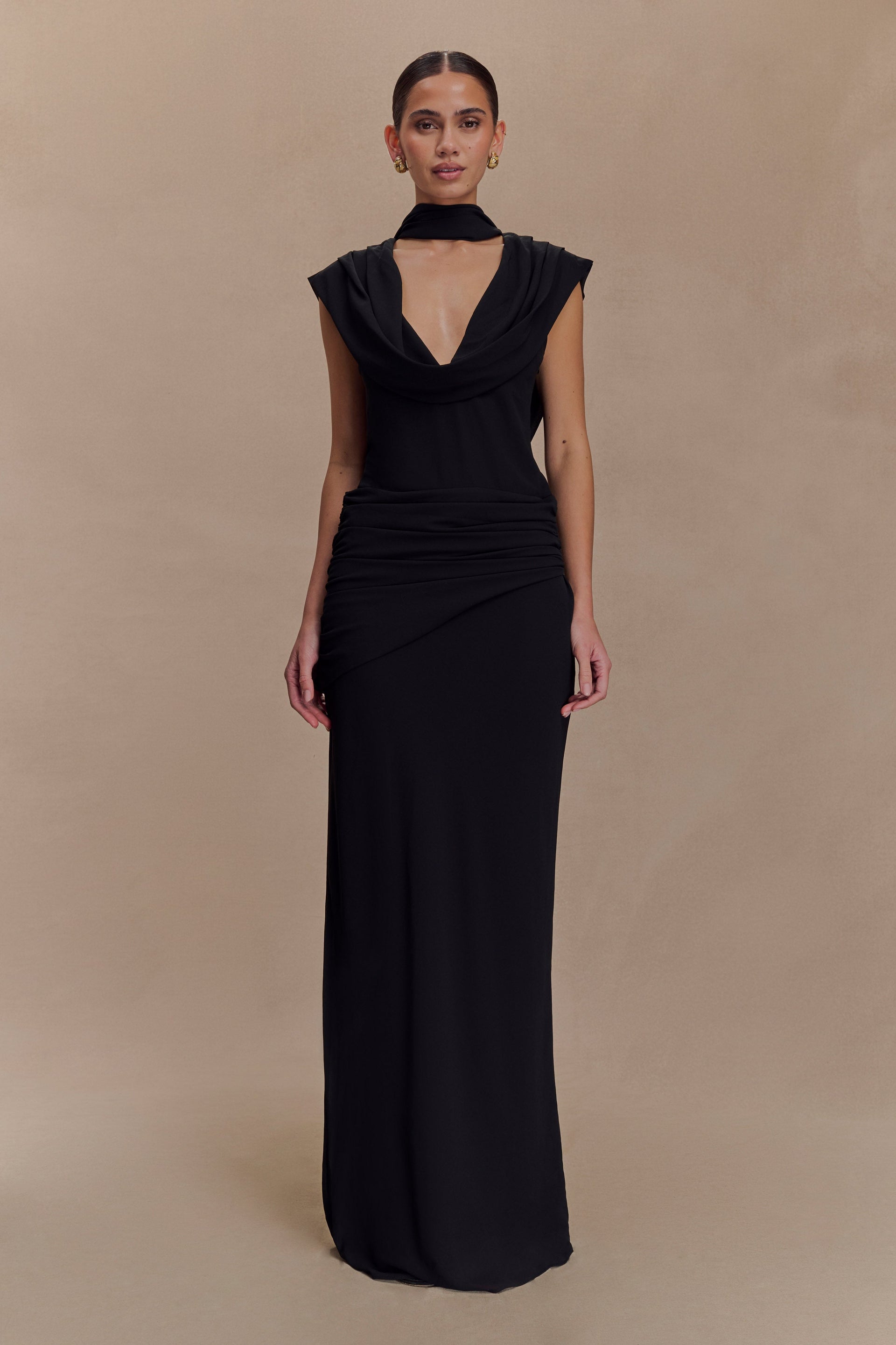 Giulia Chiffon Draped Maxi Dress - Black