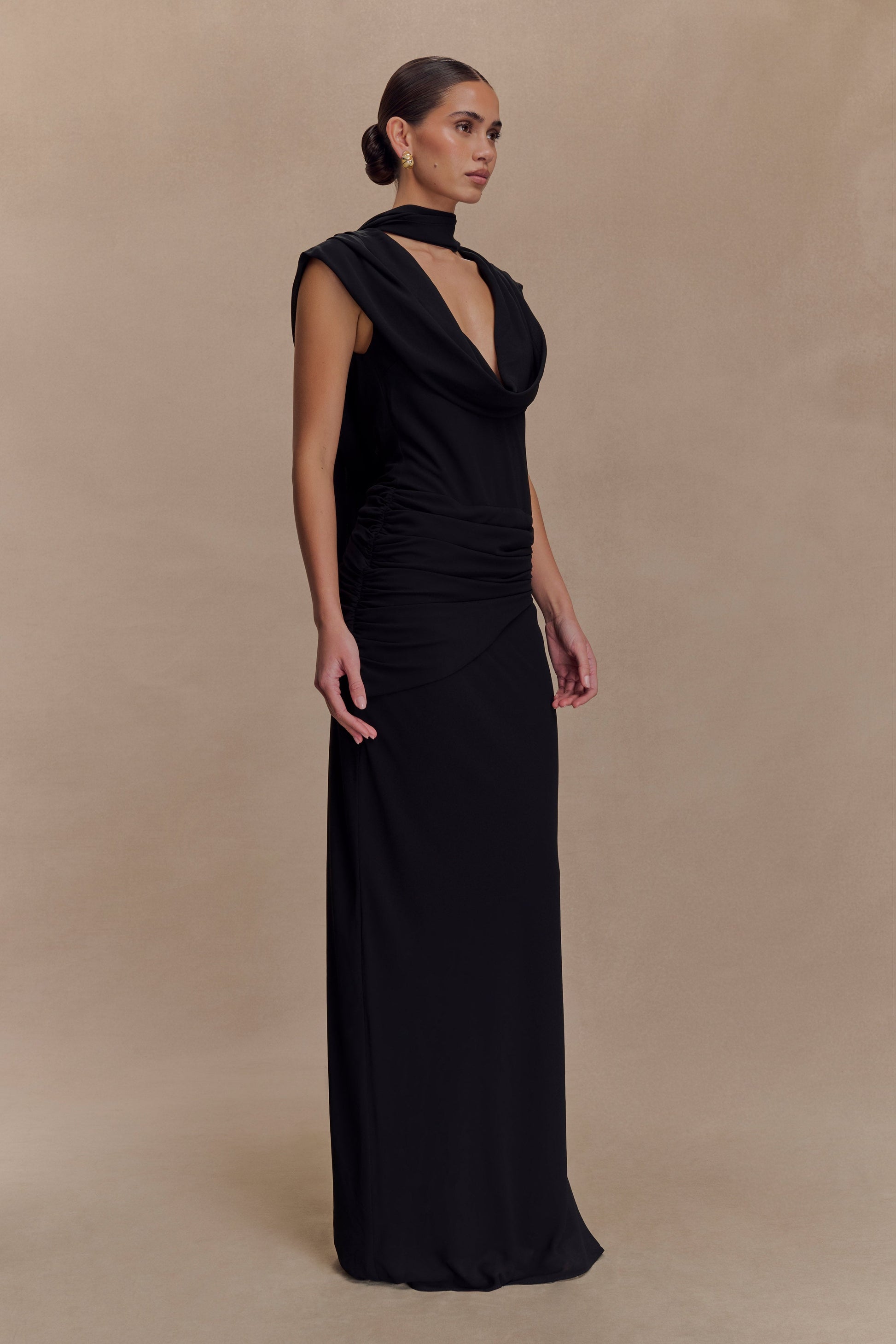 giulia iridescent sequin mesh dress in nude Giulia Chiffon Draped Maxi Dress / White | MESHKI
