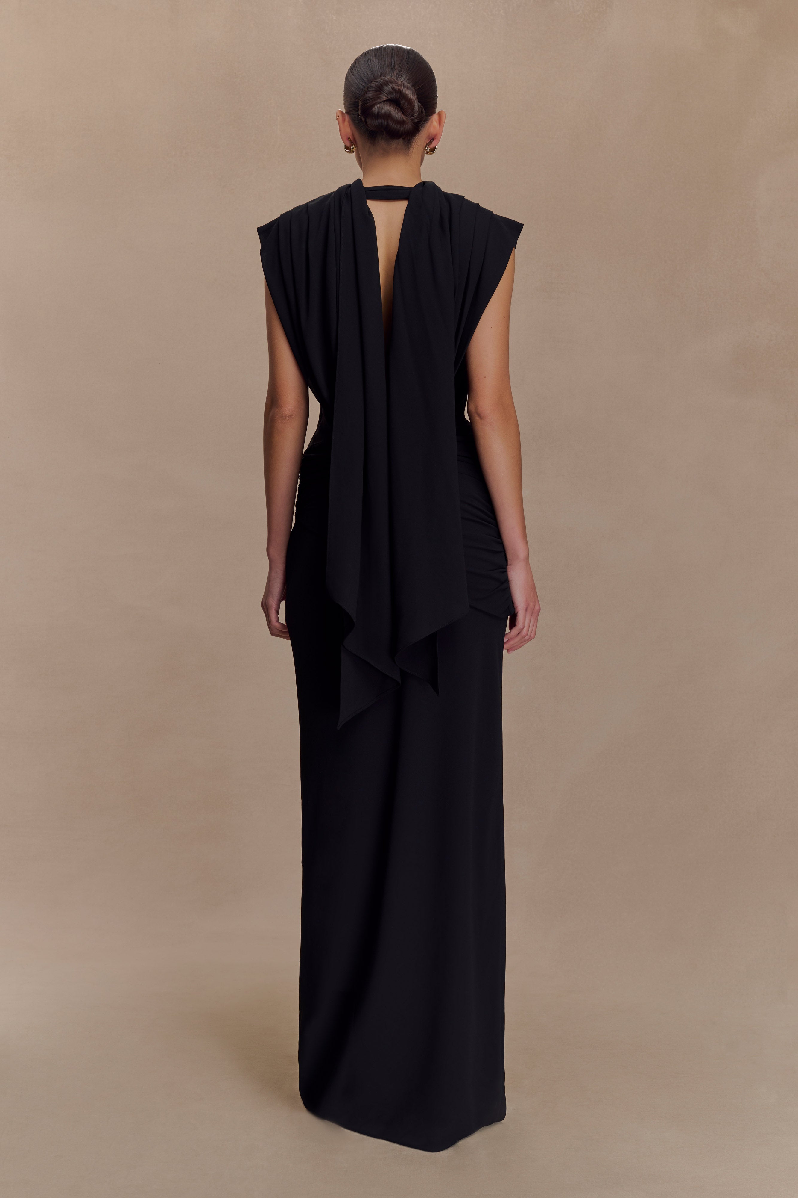 Giulia Chiffon Draped Maxi Dress - Black | MESHKI US