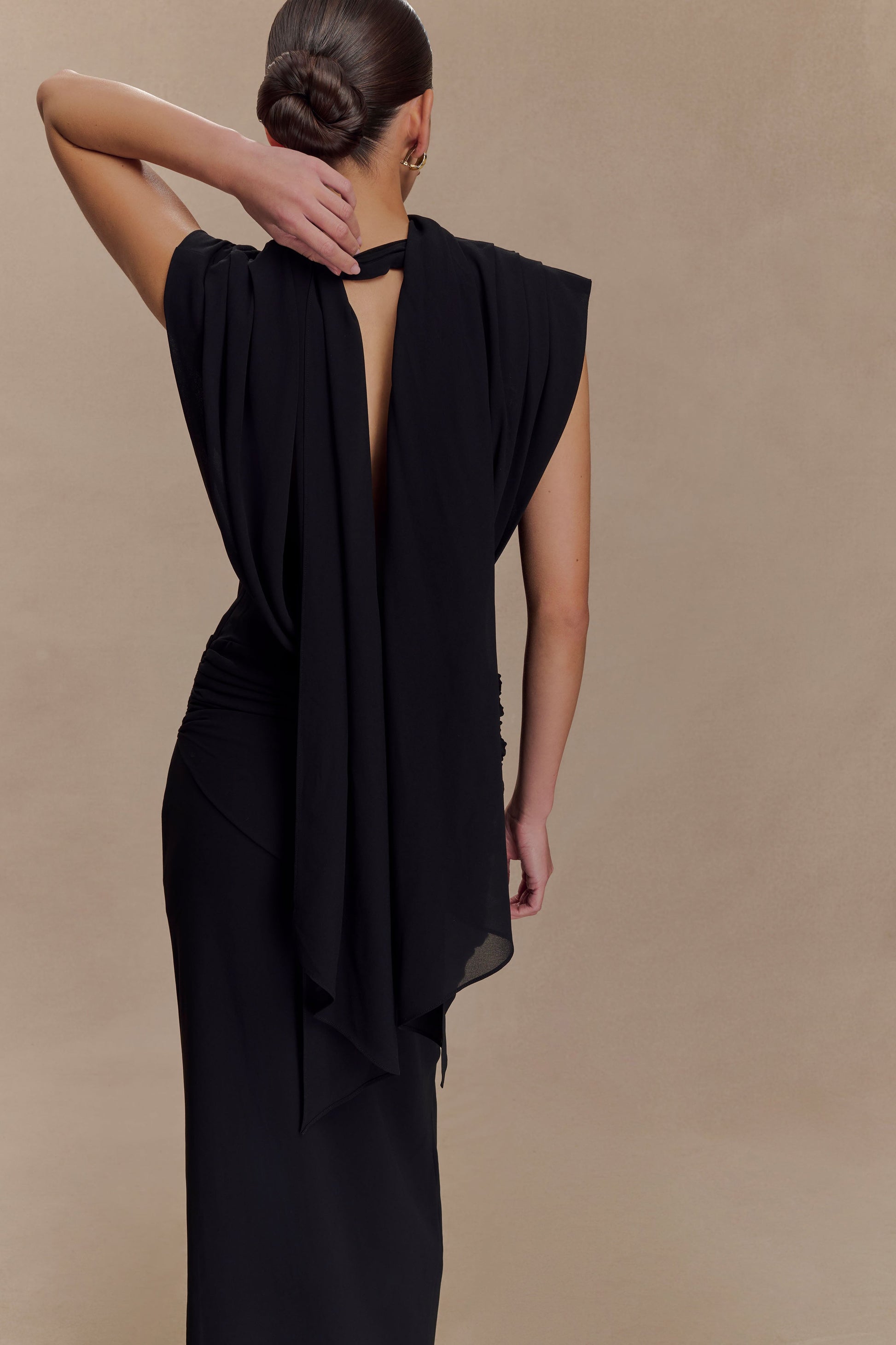 Giulia Chiffon Draped Maxi Dress / Black | MESHKI