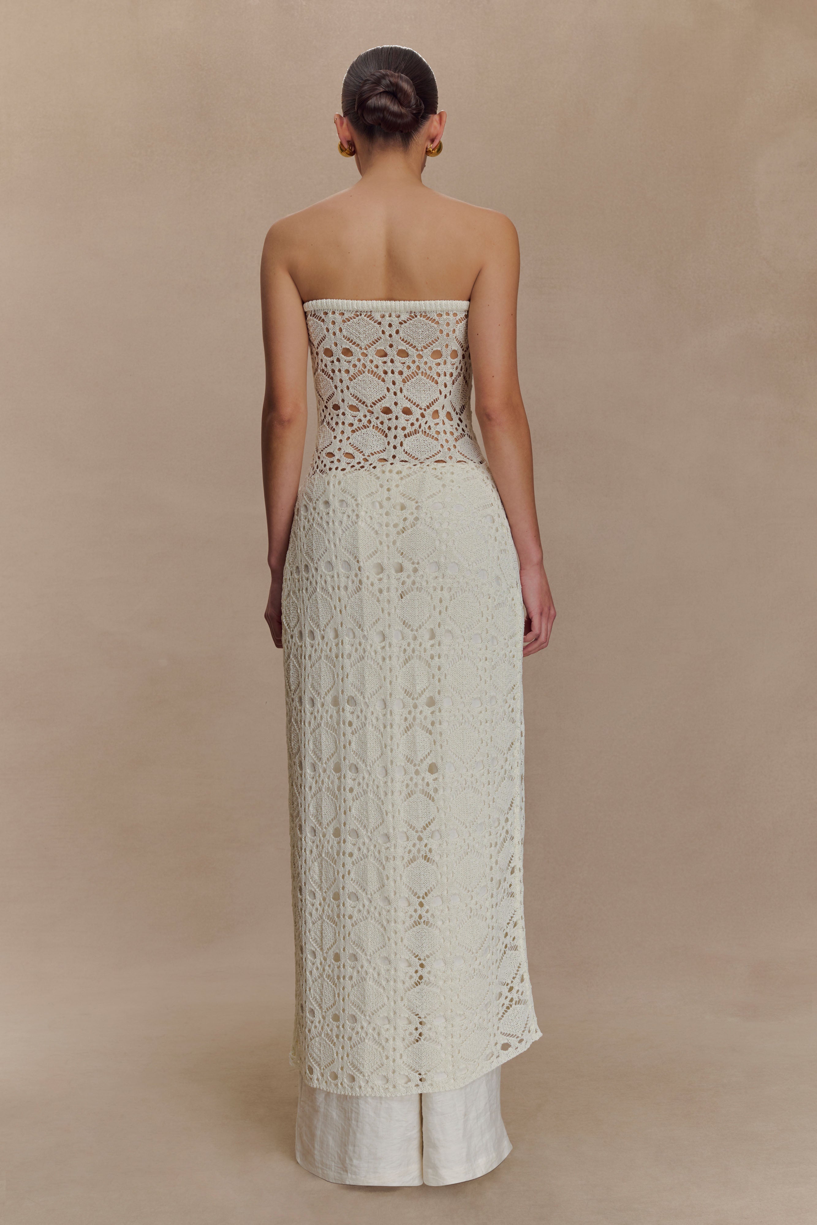 Aeline Strapless Crochet Knit Top - Ivory | MESHKI US