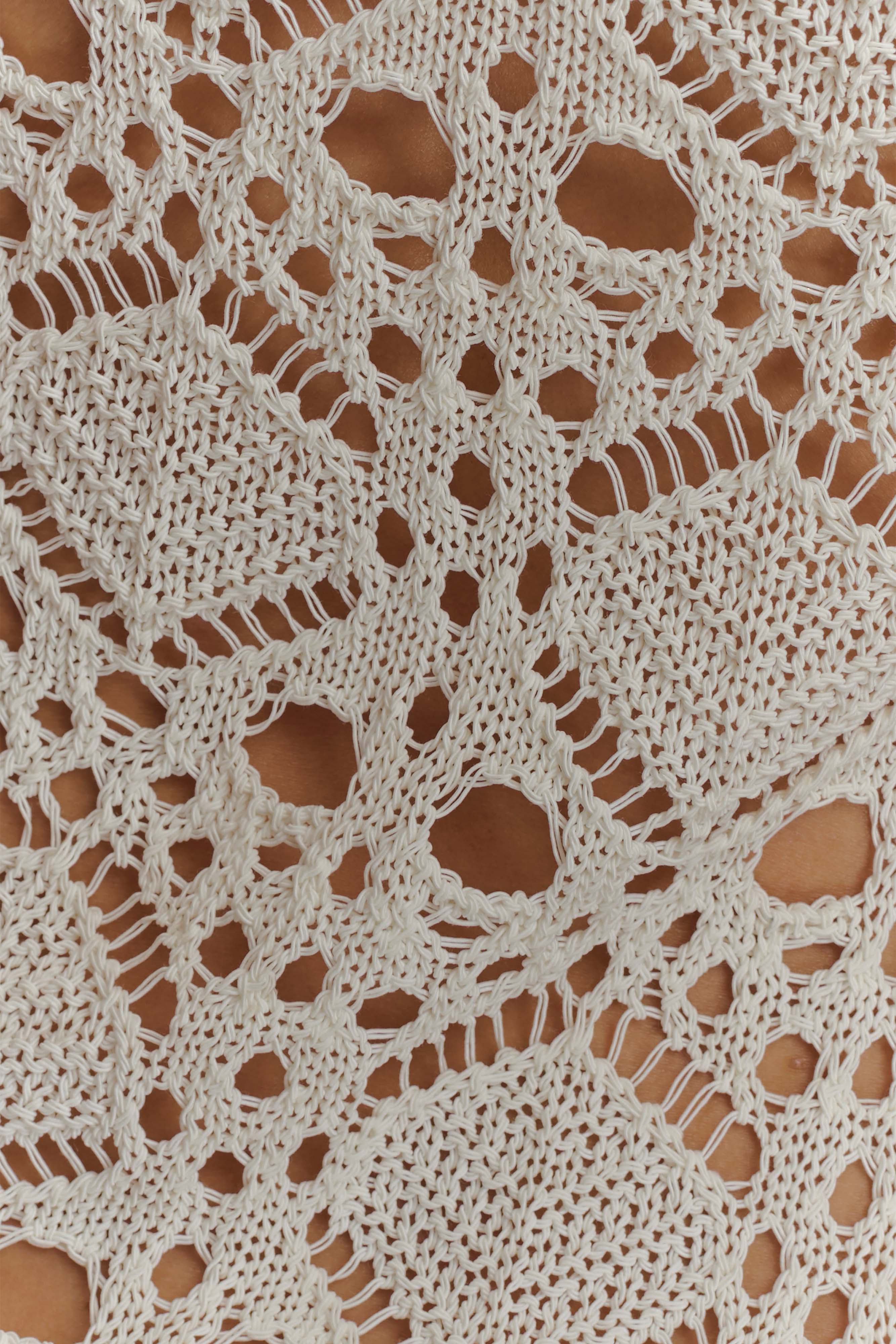 Aeline Strapless Crochet Knit Top - Ivory | MESHKI US