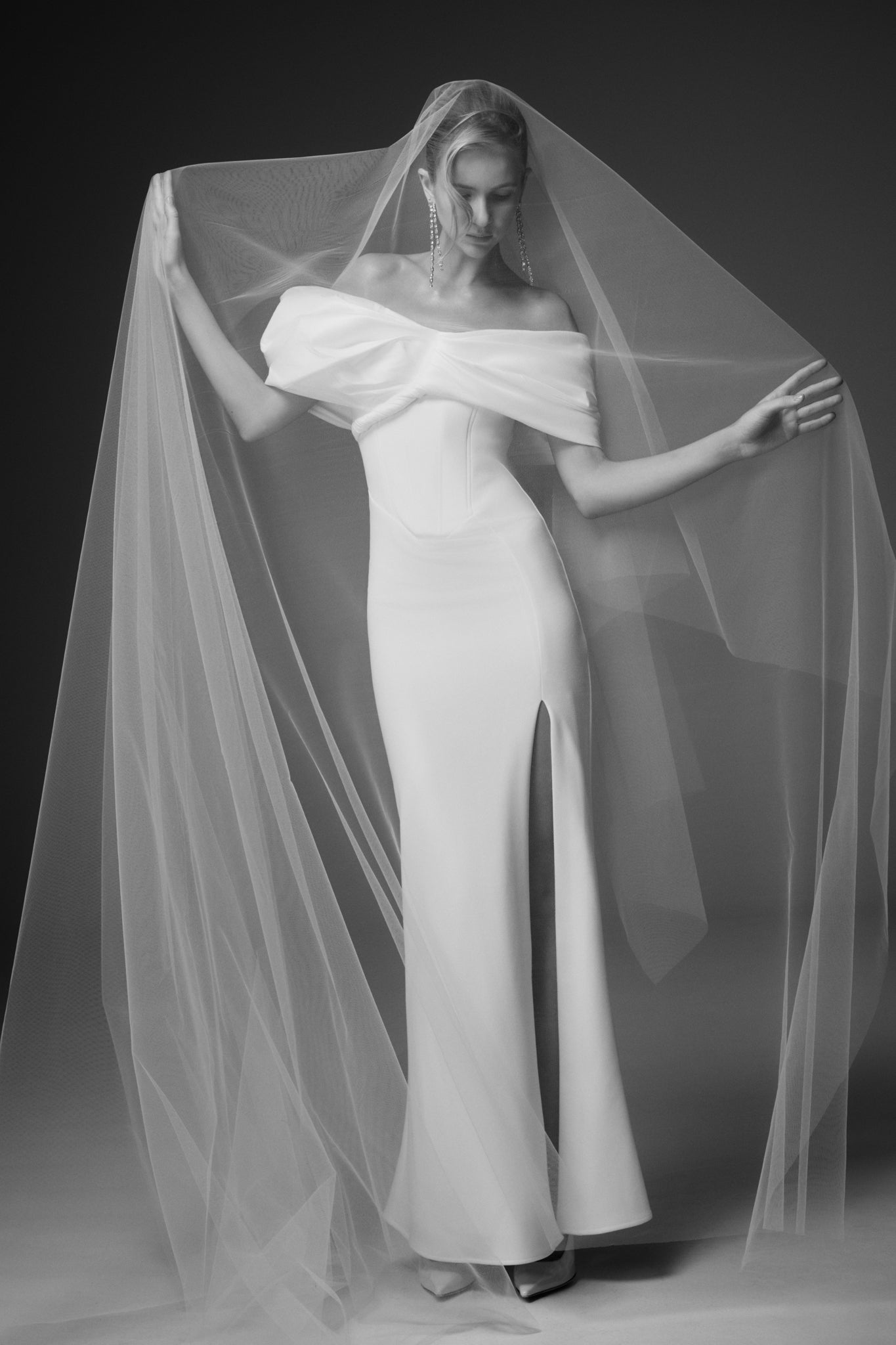 Aphrodite Off Shoulder Crepe Gown - Ivory #8