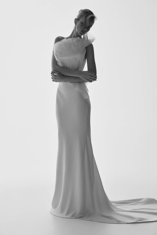meshki beaded wedding dress Eva Hand Pearl & Lace Maxi / White | while the beaded straps cross over at the back for a striking finish Meshki - Eva Hand Beaded