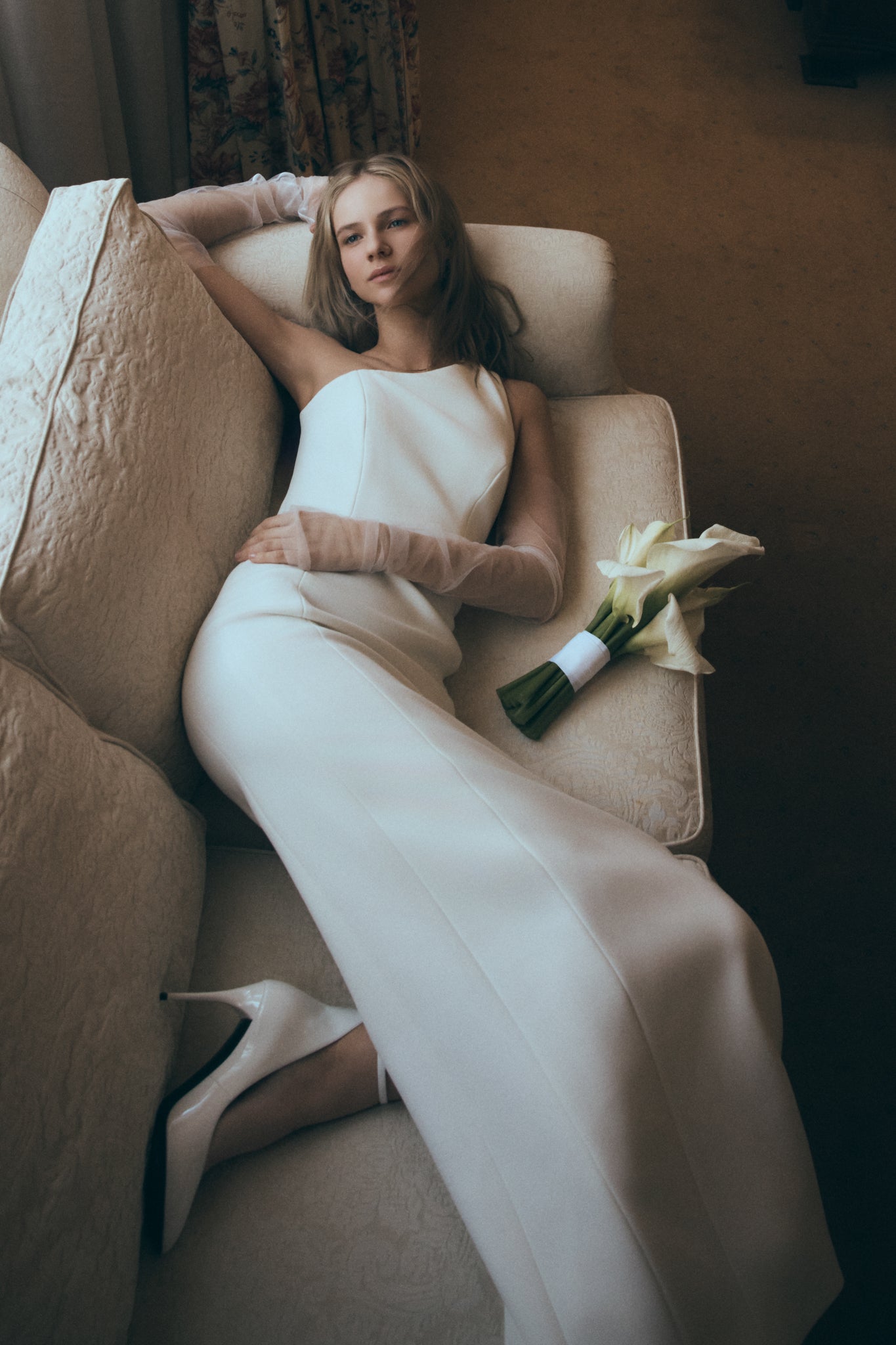 Milena One Shoulder Crepe Maxi Dress / White | MESHKI