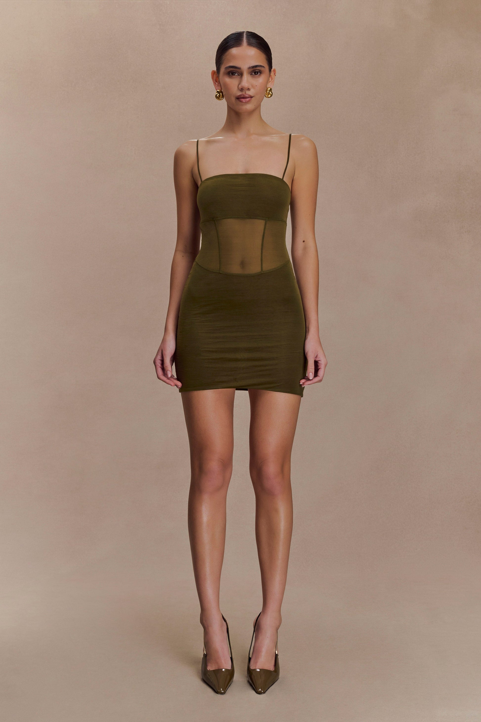 Maryk Mesh Mini Dress - Khaki #2