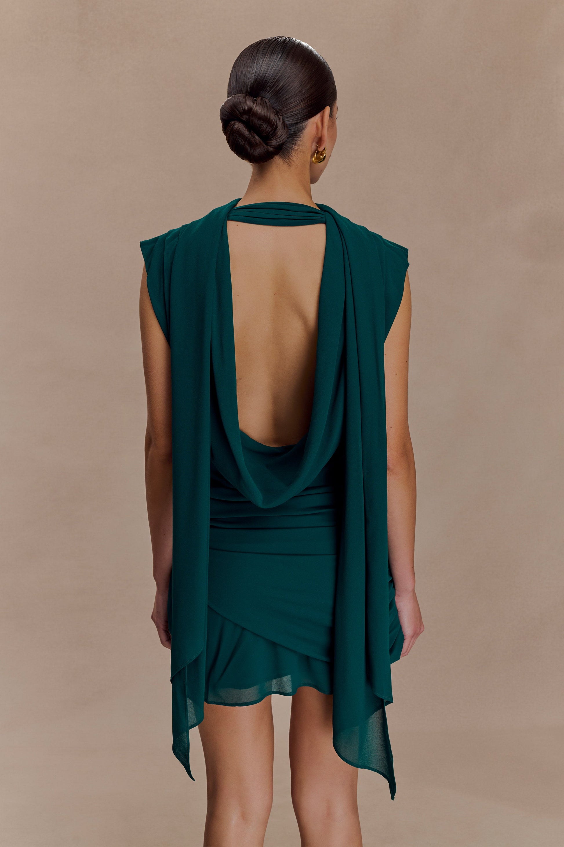 Giulia Chiffon Draped Mini Dress / Dark Emerald | MESHKI | XL Giulia Chiffon Draped Mini Dress / Dark Emerald | MESHKI | XL
