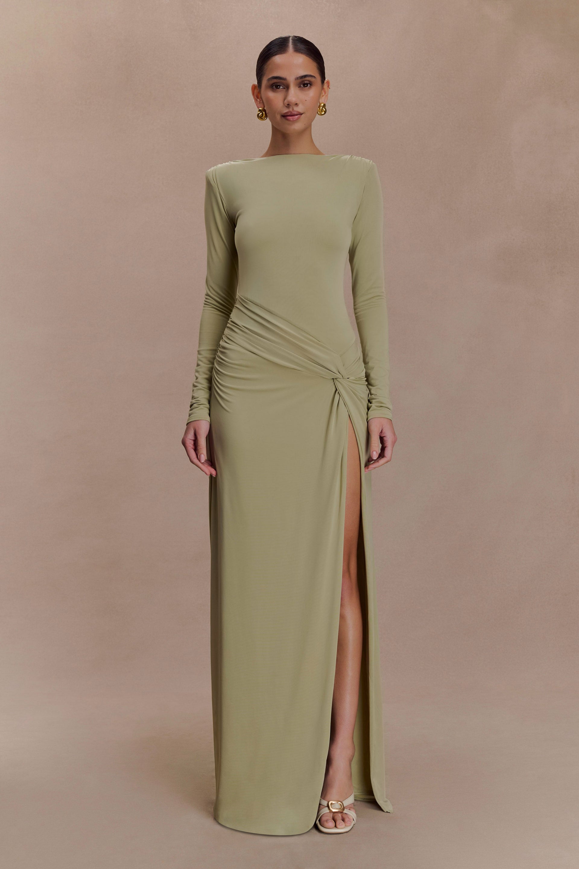 Deanna Long Sleeve Gathered Maxi Dress - Sage