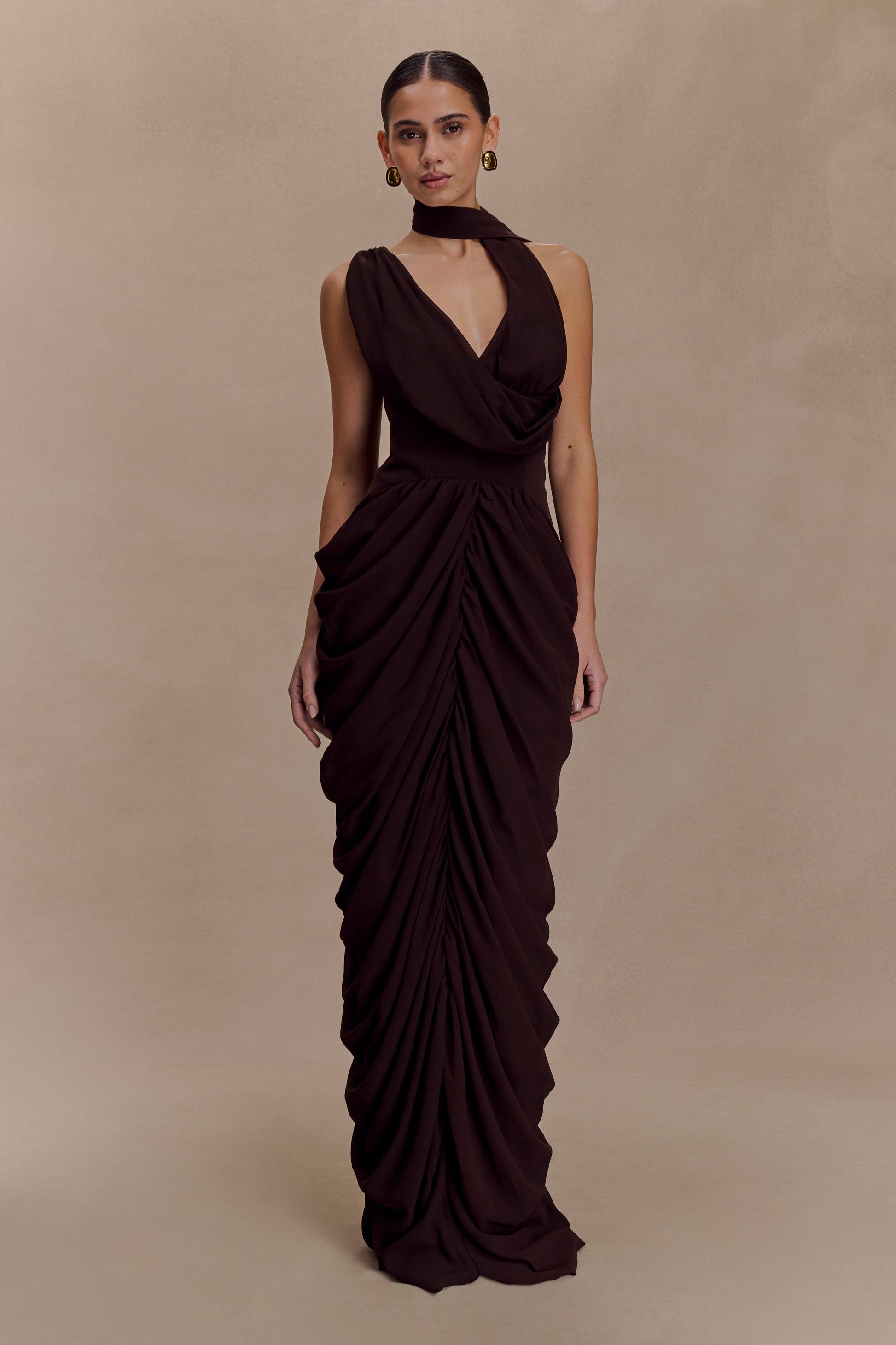 Alex Chiffon Maxi Dress / Cacao Brown | Meshki | XXS Alex Chiffon Maxi Dress / Cacao Brown | Meshki | XXS