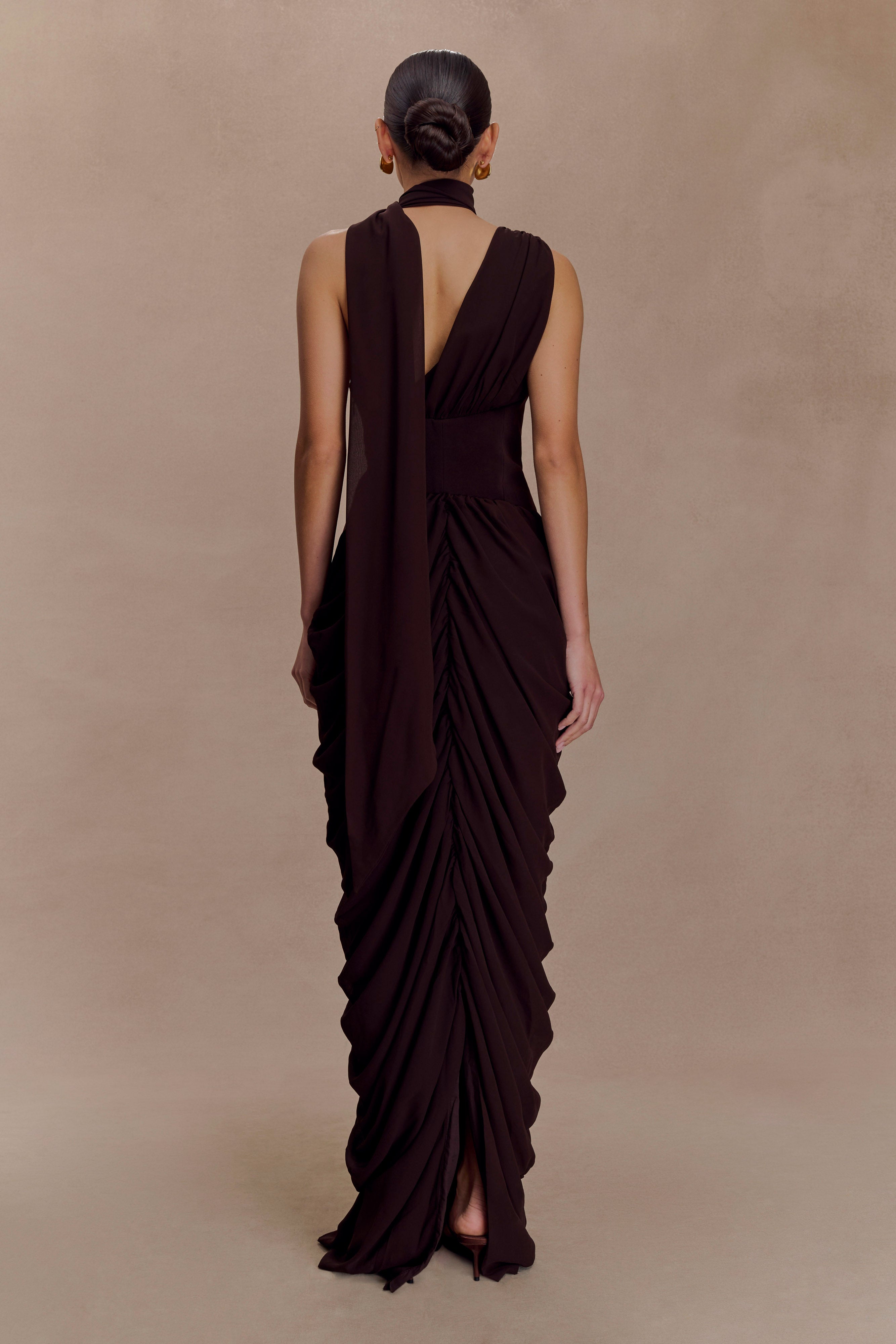 Alex Chiffon Maxi Dress - Cacao Brown | MESHKI US