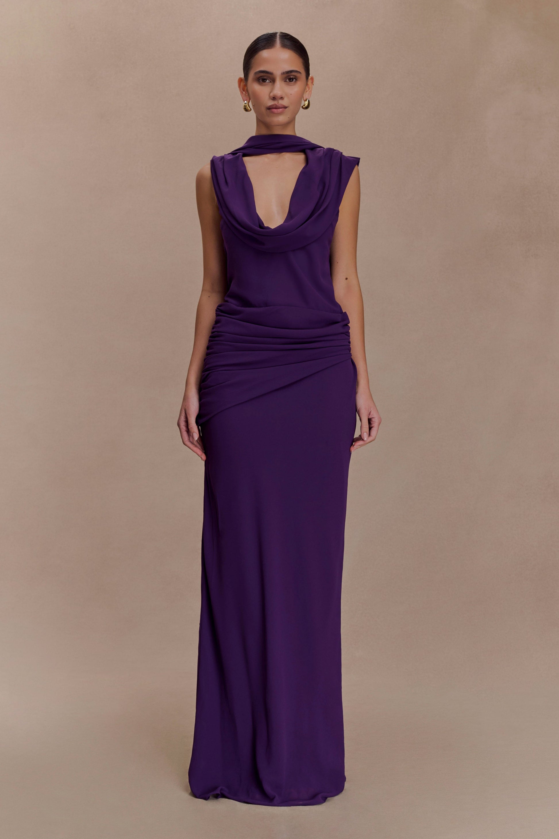 Giulia Chiffon Draped Maxi Dress / Purple | Meshki | L Giulia Chiffon Draped Maxi Dress / Purple | Meshki | L