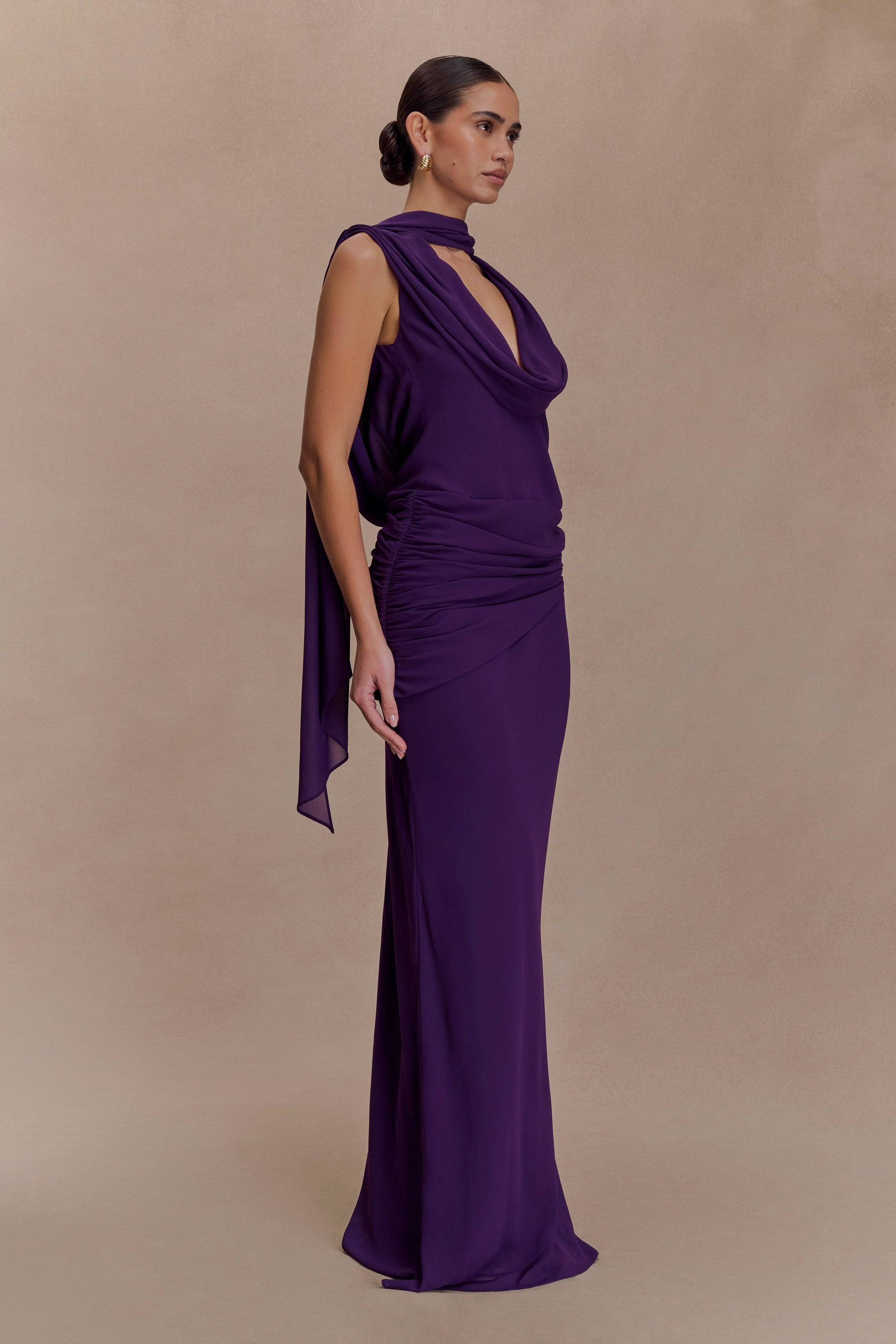 Giulia Chiffon Draped Maxi Dress / Purple | MESHKI