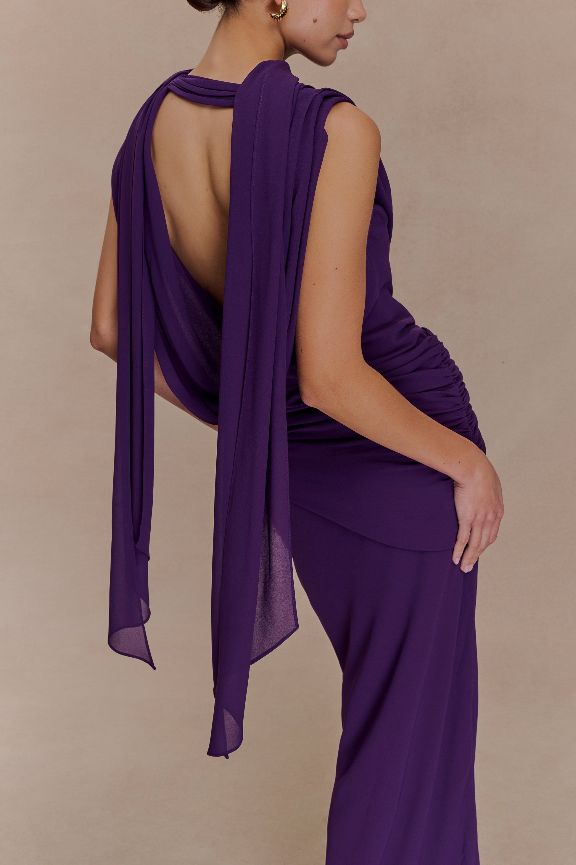 Giulia Chiffon Draped Maxi Dress / Purple | Meshki | L Giulia Chiffon Draped Maxi Dress / Purple | Meshki | L