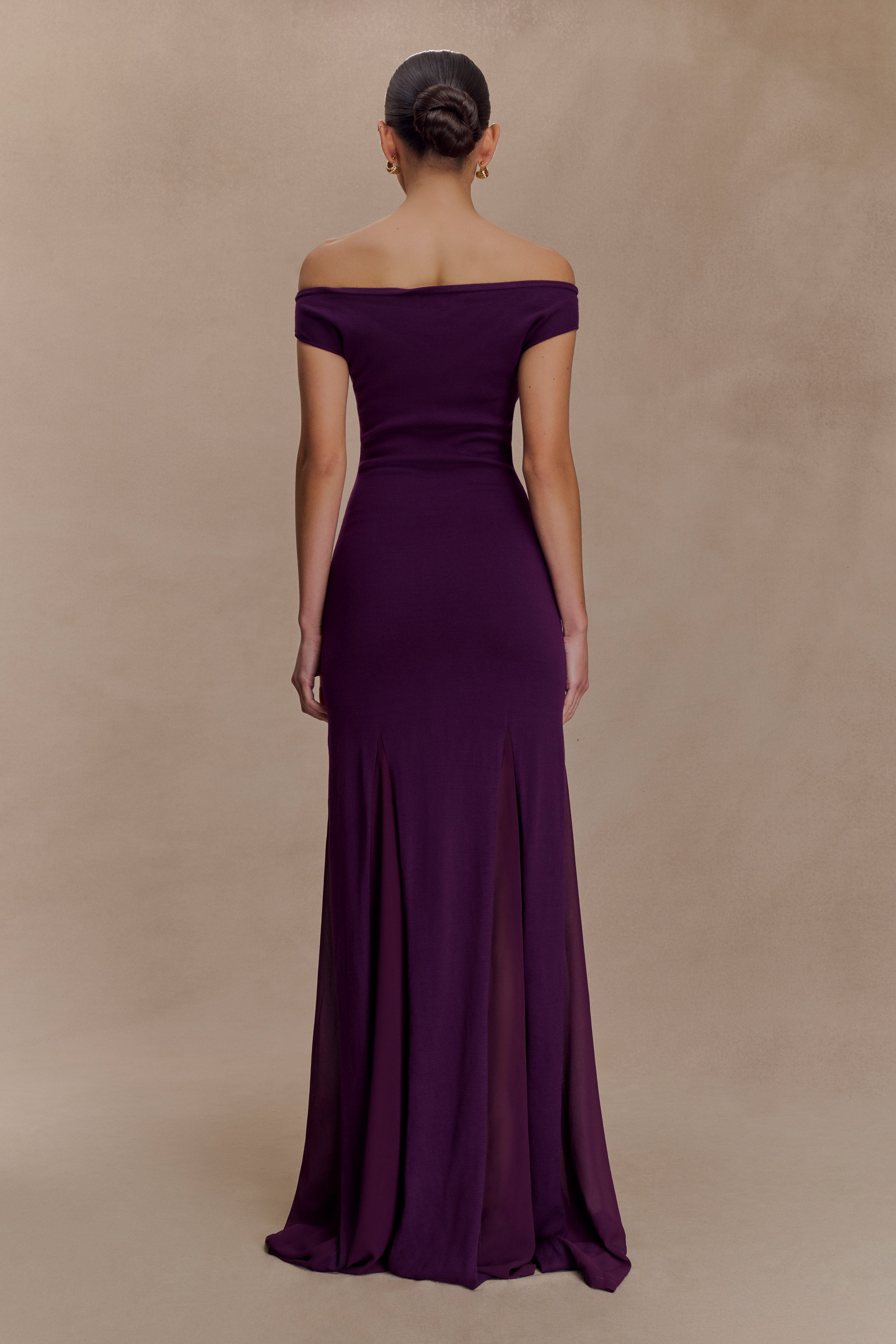 Nesta Embroidery Off Shoulder Knit Dress - Plum | MESHKI US