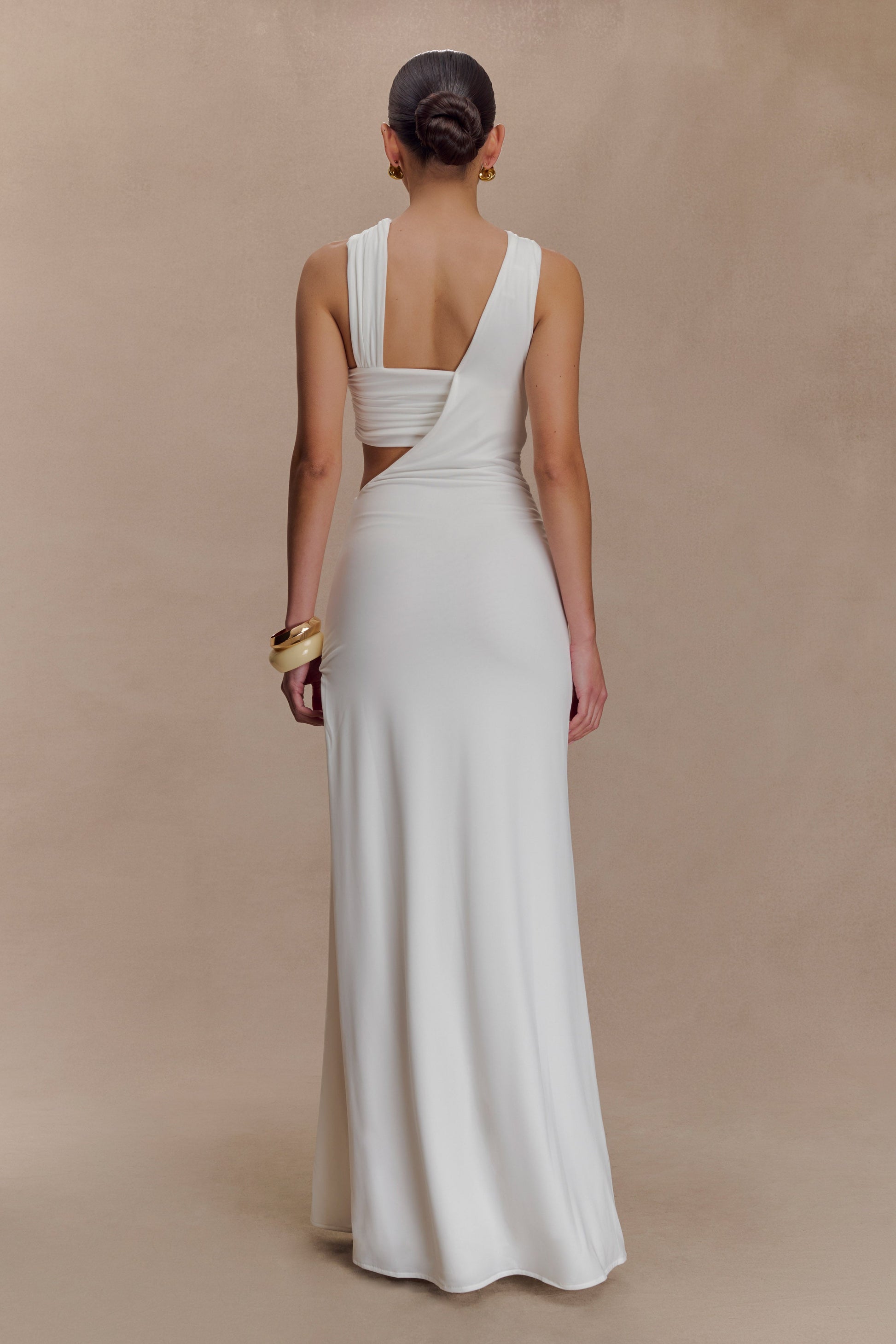 Lottie Slinky Maxi Dress With Split / White | MESHKI | S Lottie Slinky Maxi Dress With Split / White | MESHKI | S