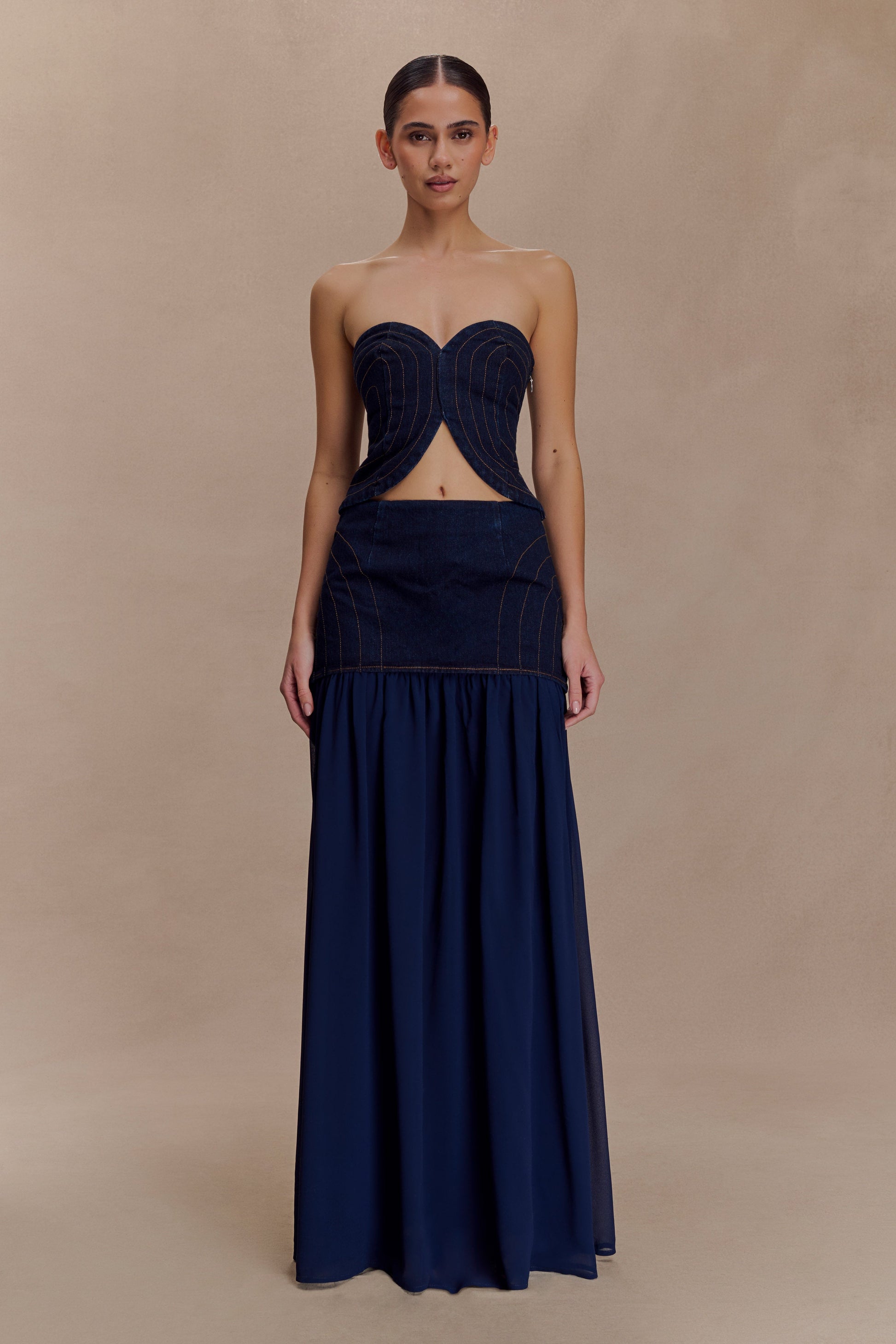 Tully Chiffon Denim Maxi Skirt / Indigo Blue | MESHKI