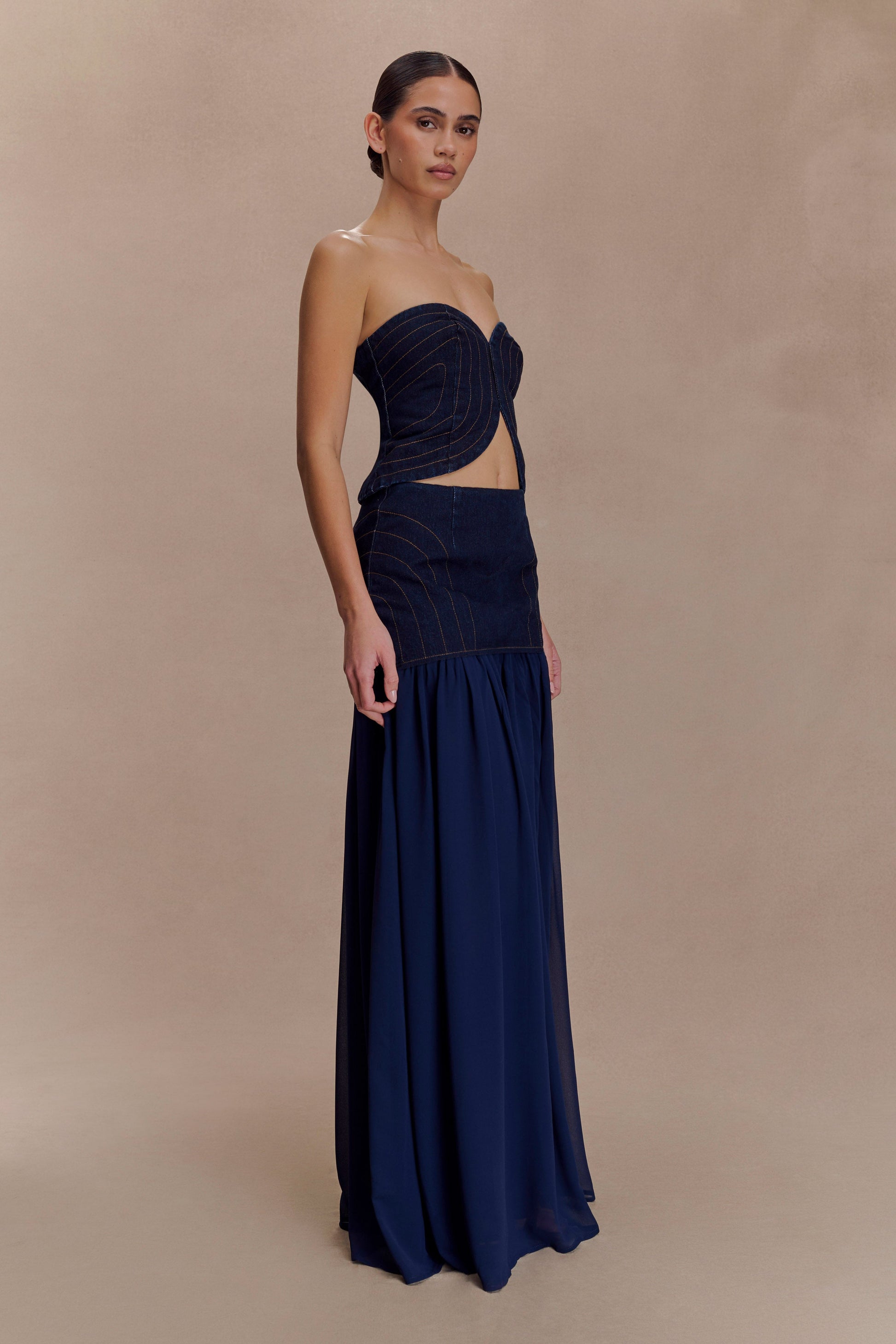 Tully Chiffon Denim Maxi Skirt / Indigo Blue | MESHKI