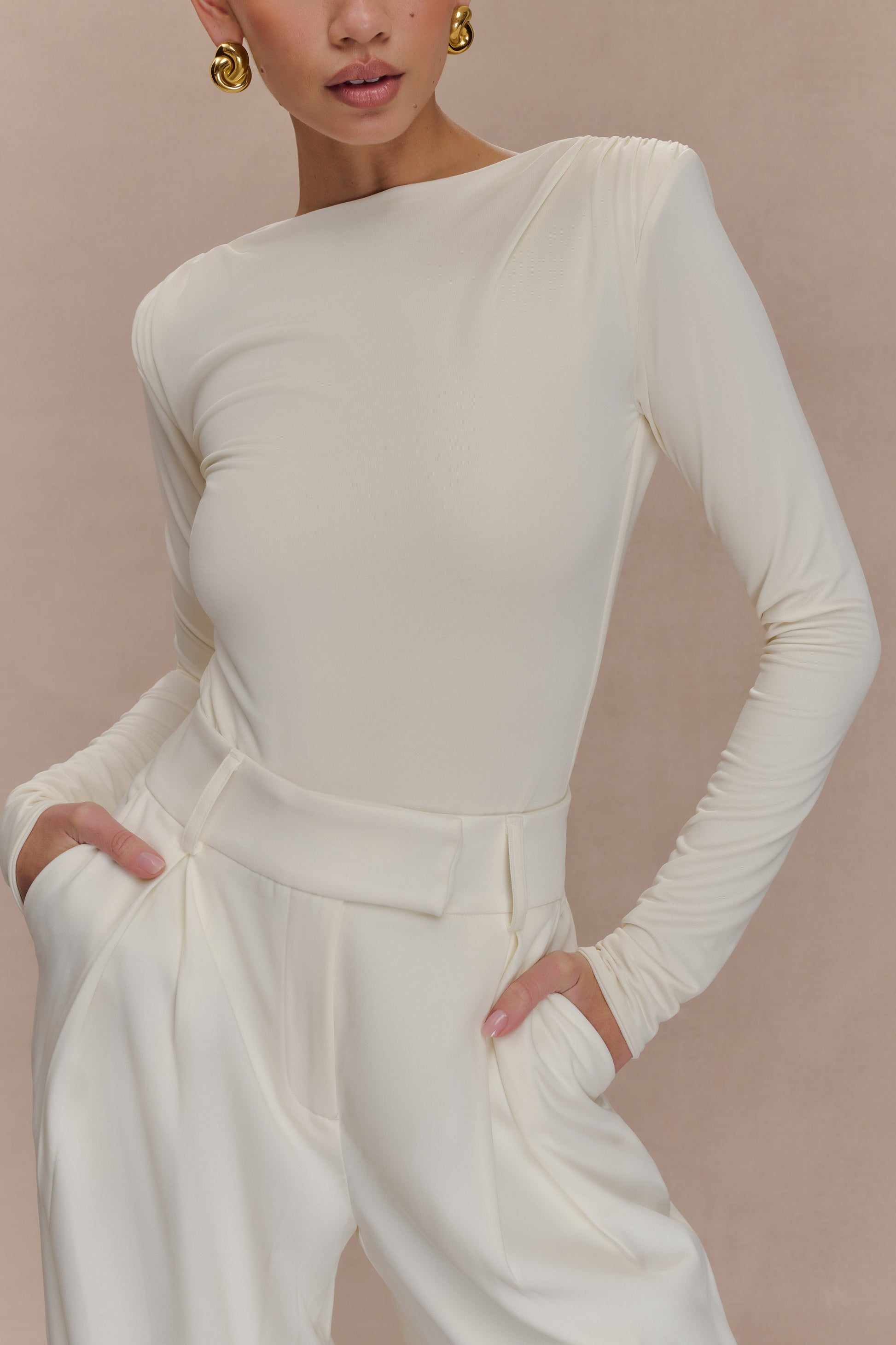 Elsie Shoulder Pad Bodysuit - Ivory #3