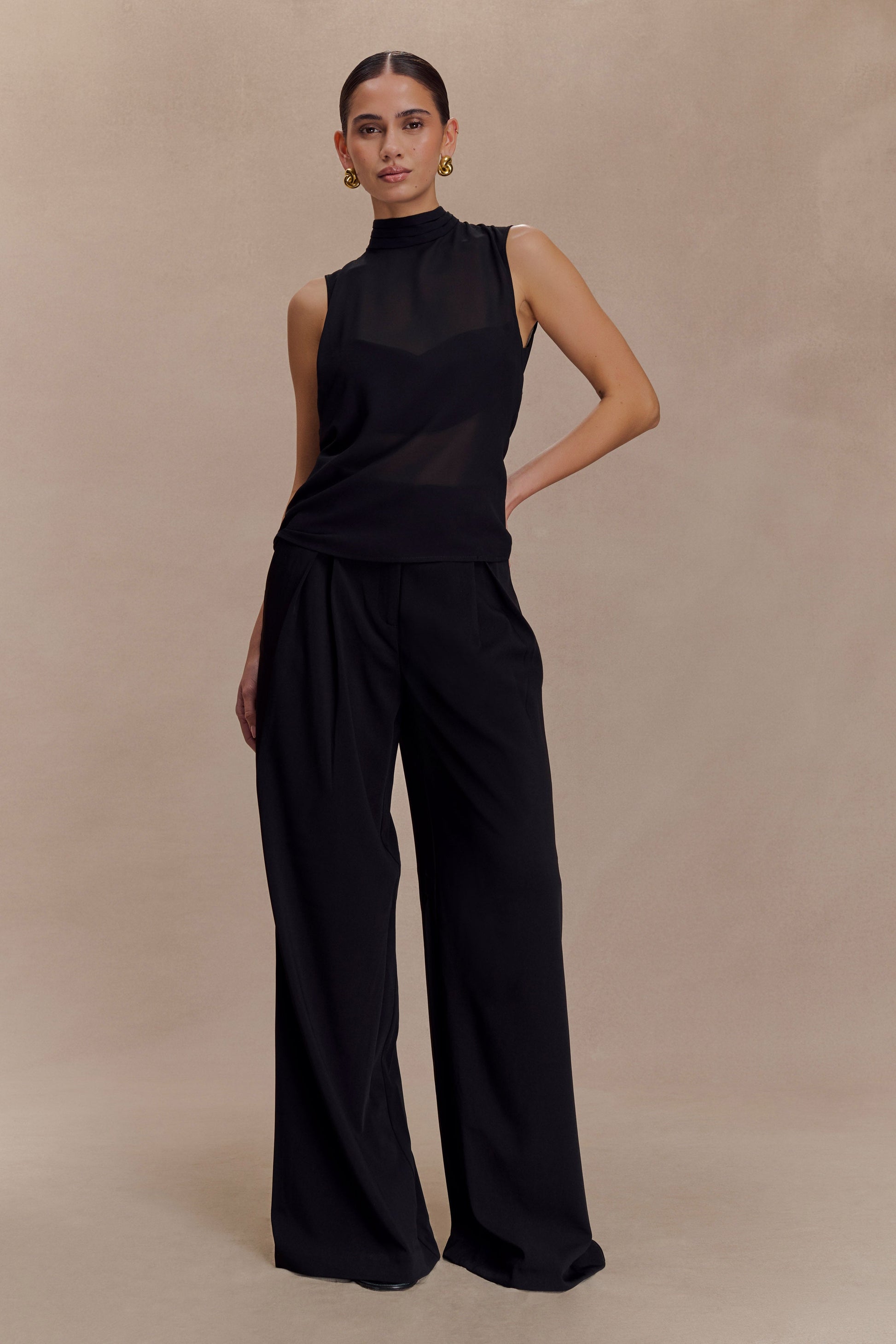 Saria Chiffon Low Back Top - Black #6