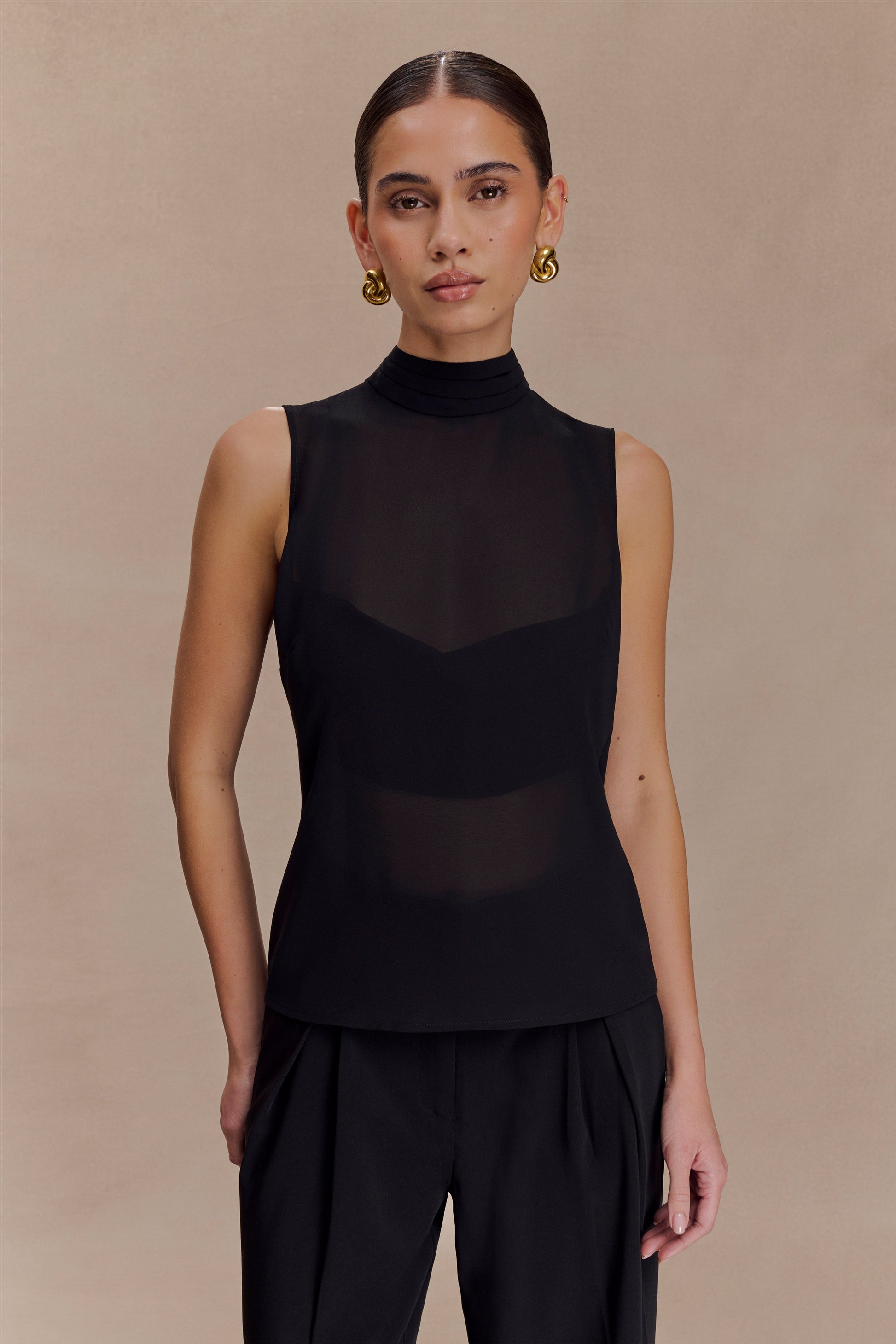 Saria Chiffon Low Back Top - Black #2